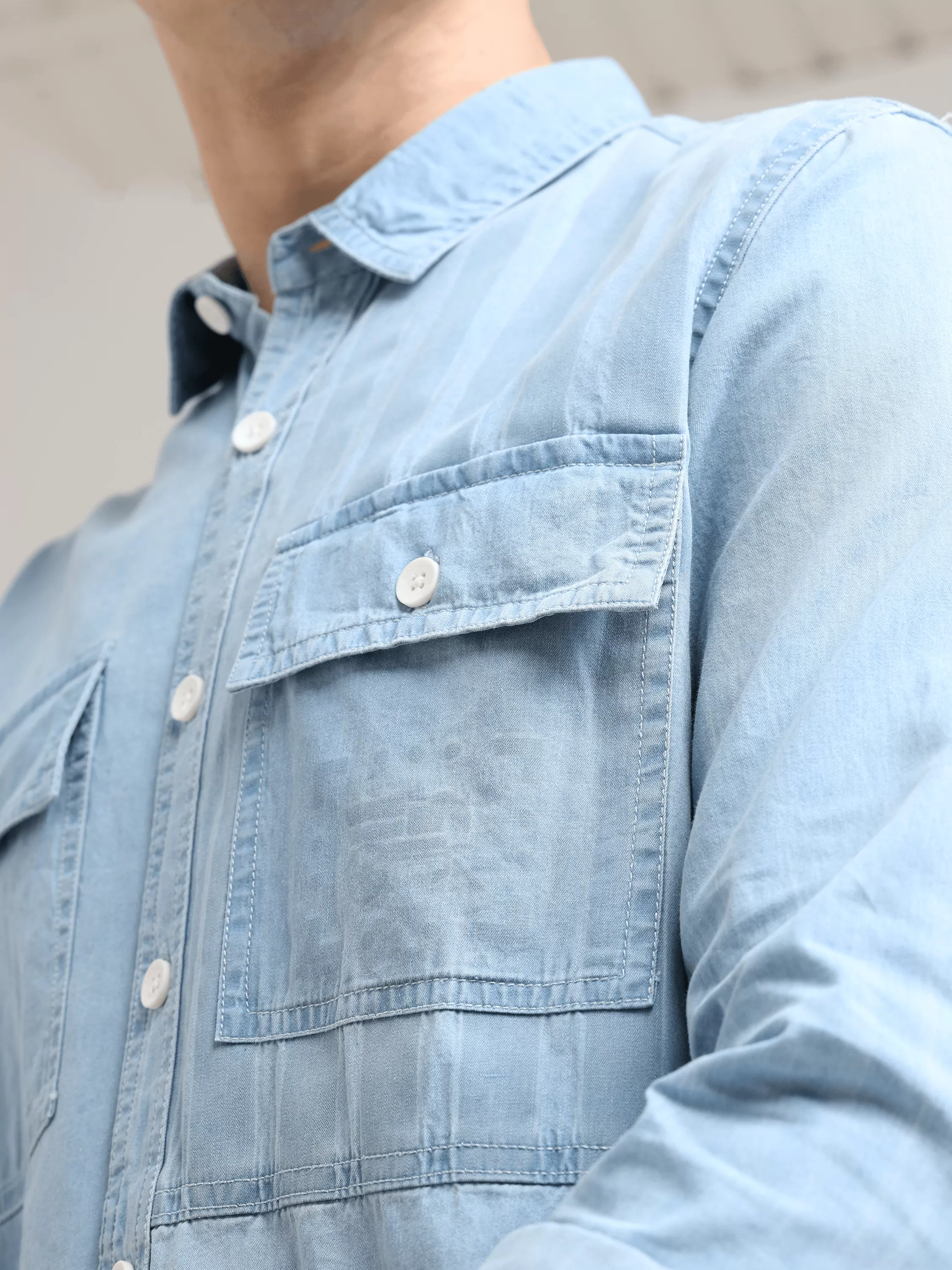 Denim Casual Double Pocket Shirt