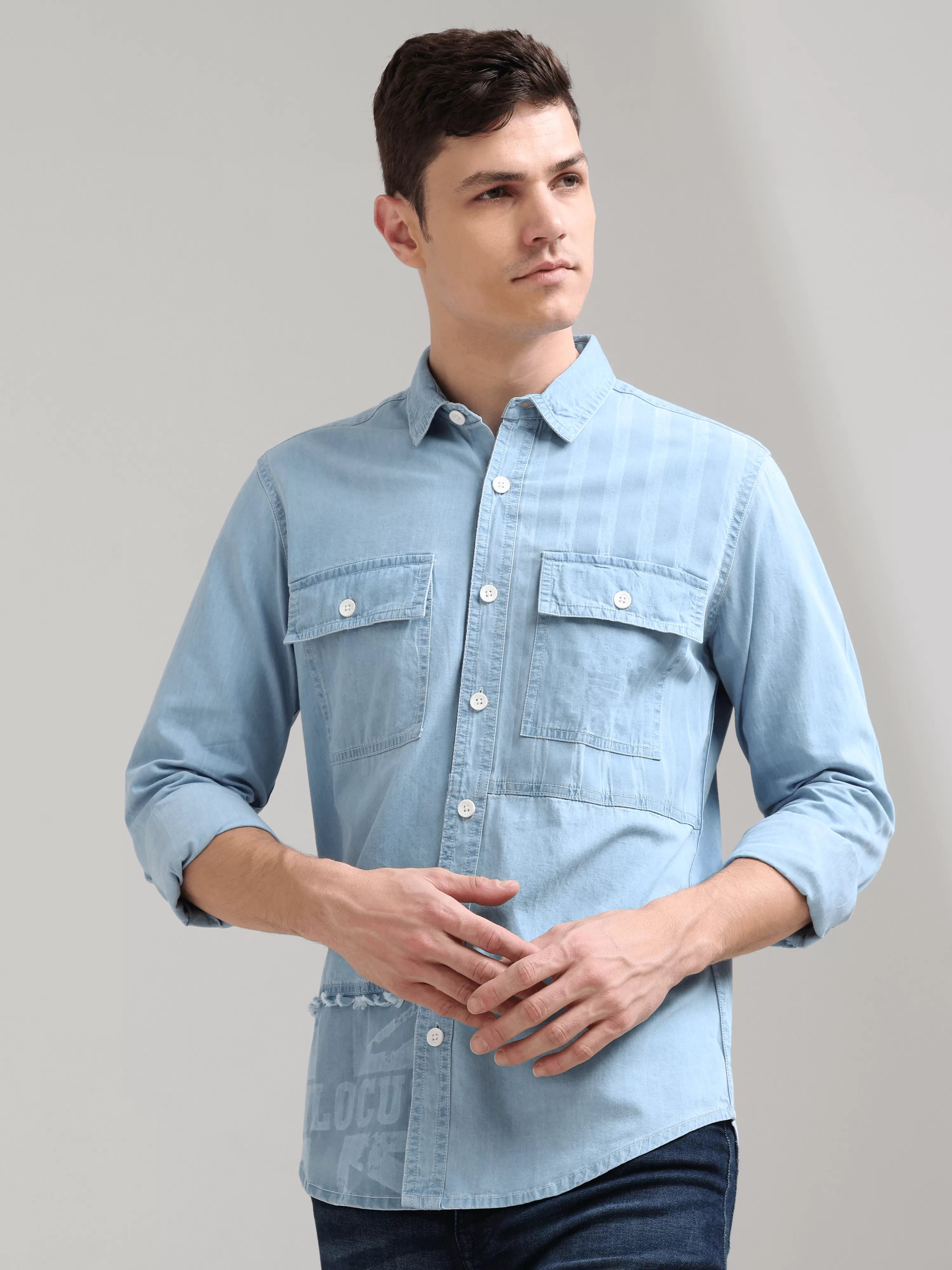 Denim Casual Double Pocket Shirt