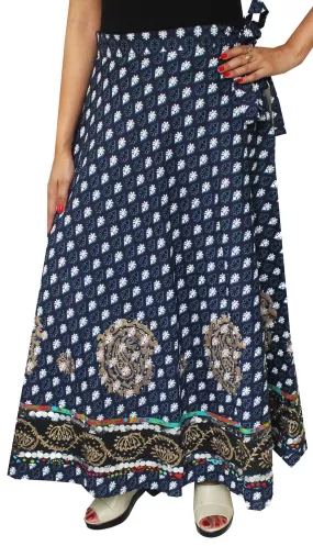 Designer Indian Womens Long Skirt Cotton Wrap Around (Blue)