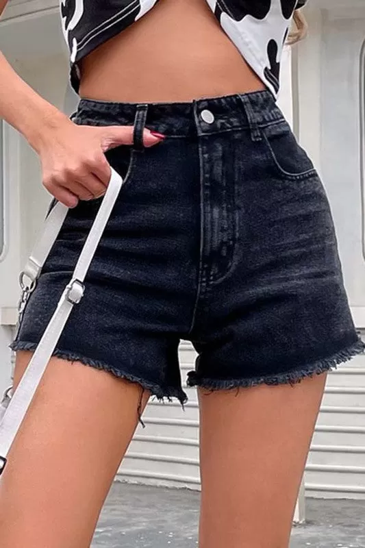 Distressed High Rise Denim Shorts by C D M