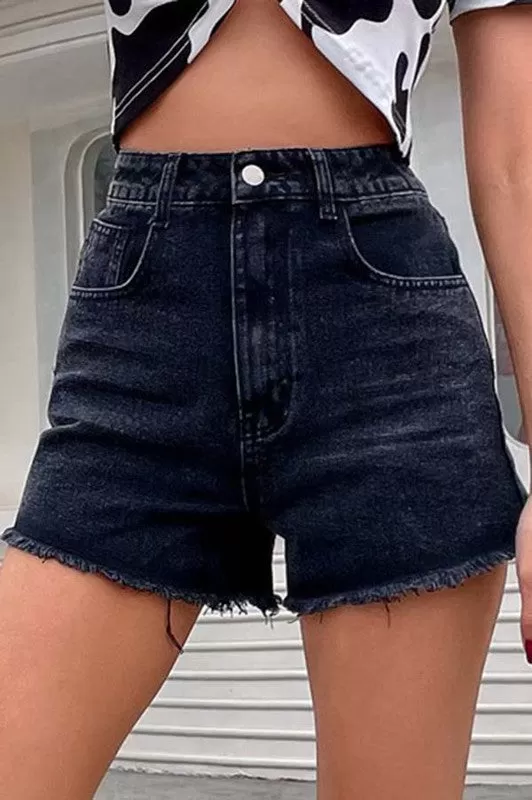 Distressed High Rise Denim Shorts by C D M