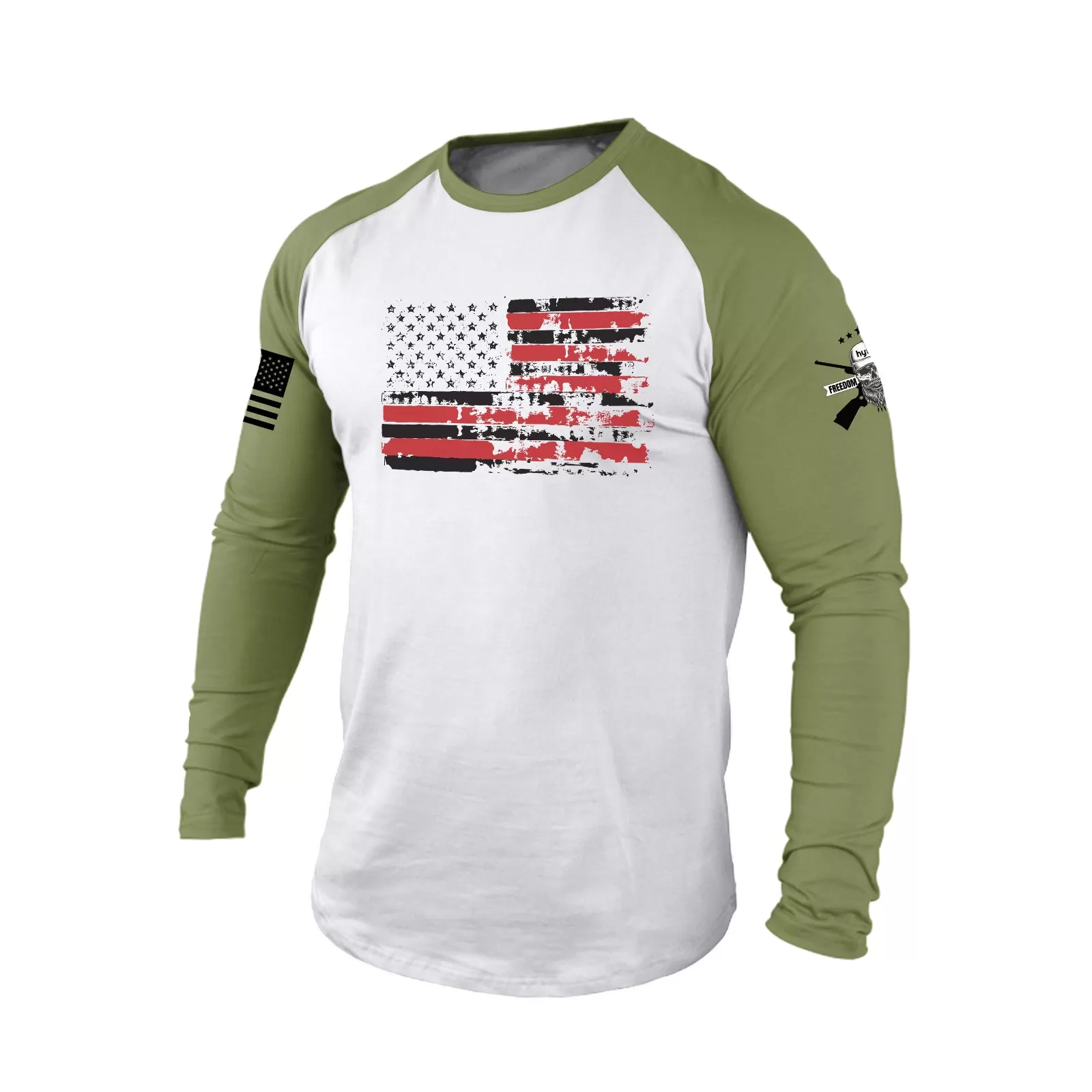 DISTRESSED USA FLAG RAGLAN GRAPHIC LONG SLEEVE T-SHIRT