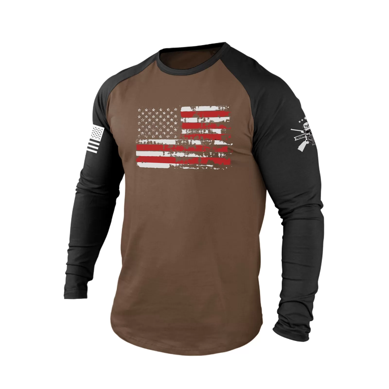 DISTRESSED USA FLAG RAGLAN GRAPHIC LONG SLEEVE T-SHIRT