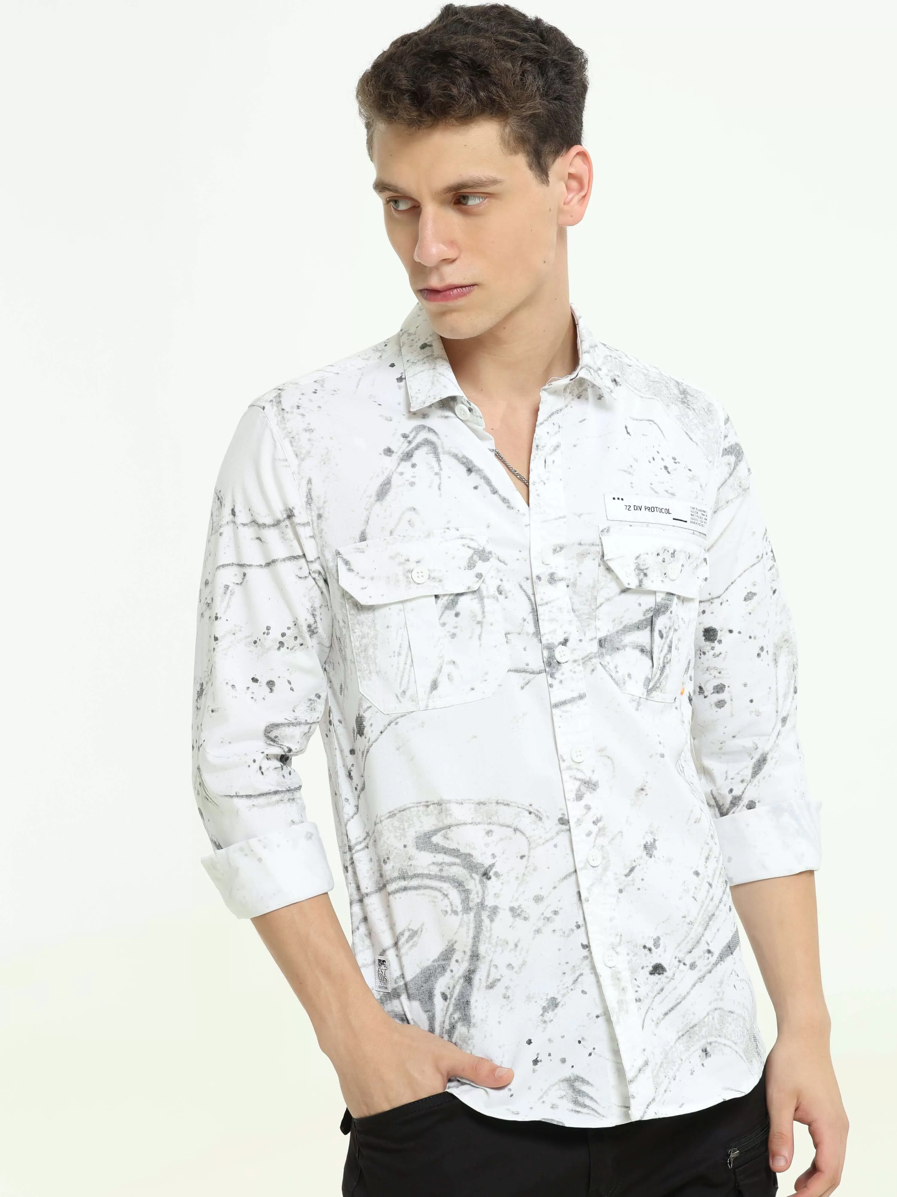 DLAL Indigo grey color splashed double pocket shirt