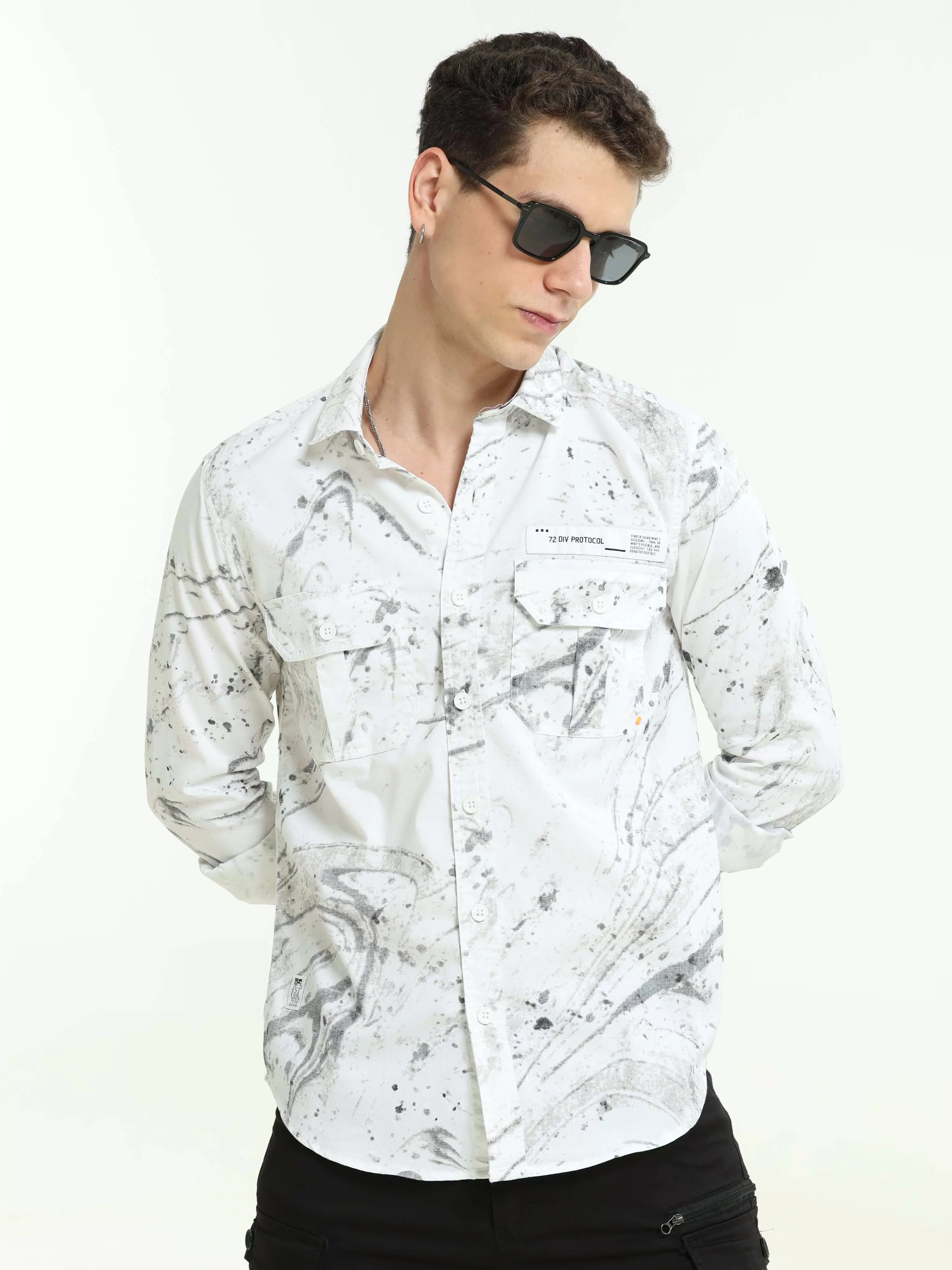 DLAL Indigo grey color splashed double pocket shirt