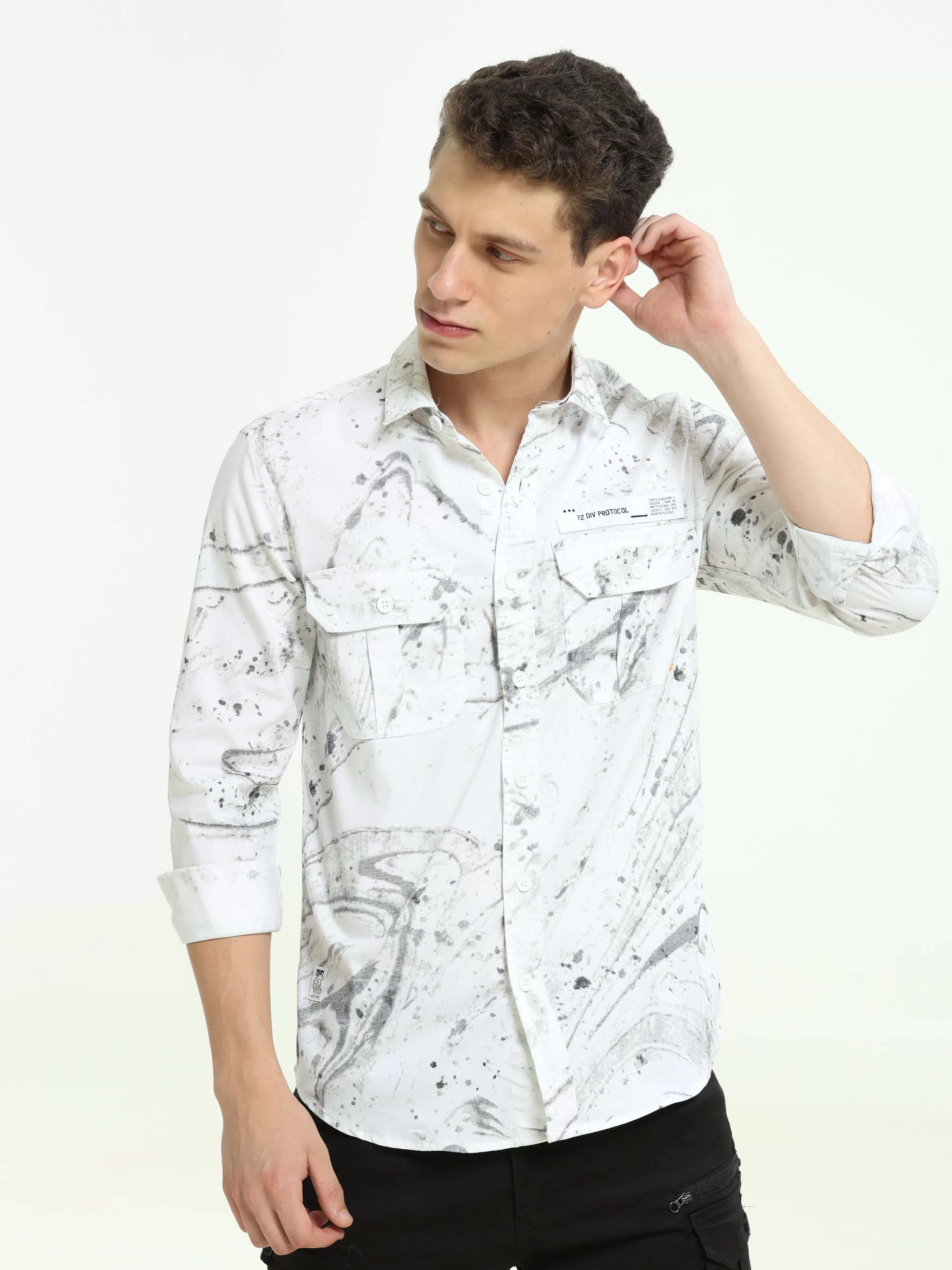 DLAL Indigo grey color splashed double pocket shirt