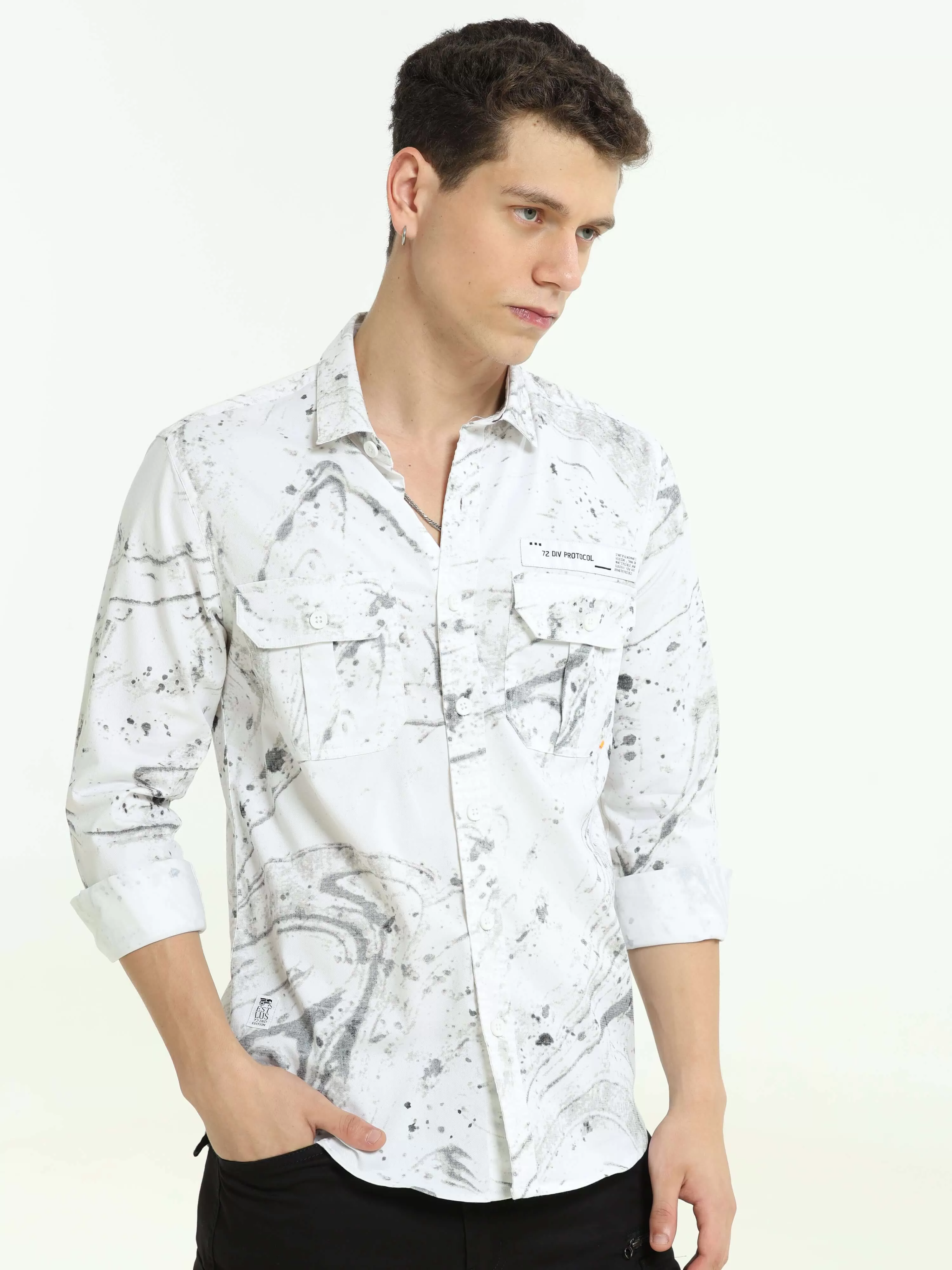 DLAL Indigo grey color splashed double pocket shirt