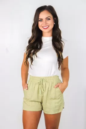 Drawstring Shorts with Pockets - Olive Khaki