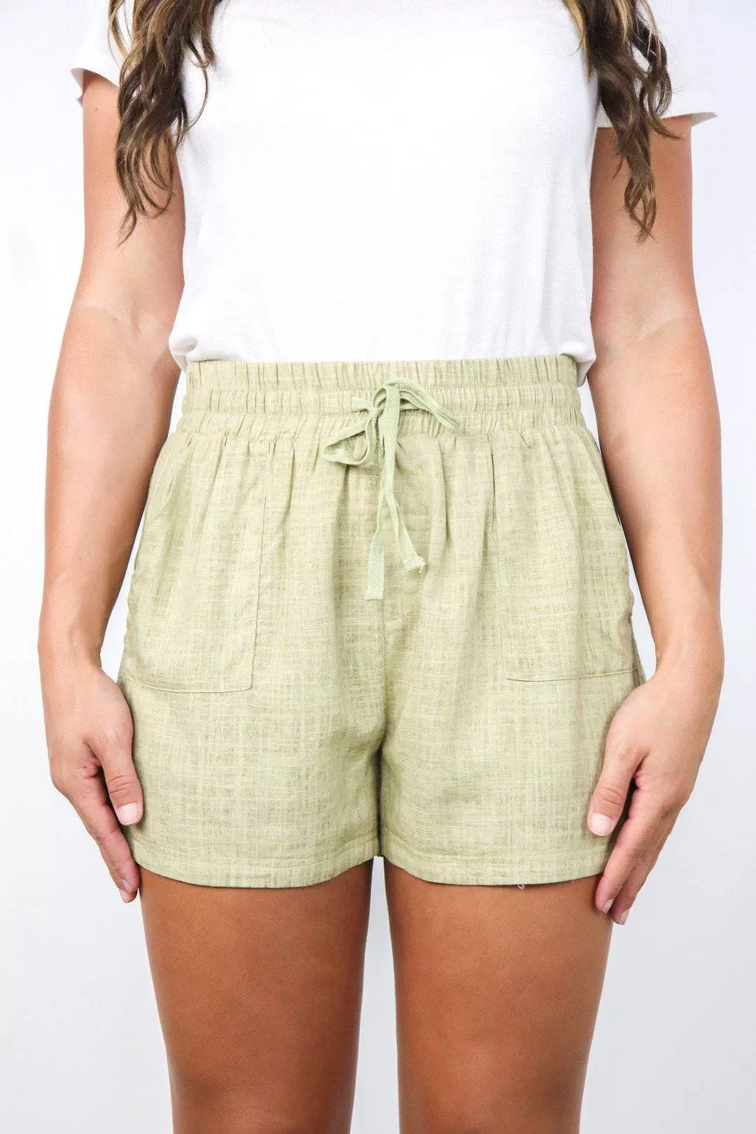 Drawstring Shorts with Pockets - Olive Khaki