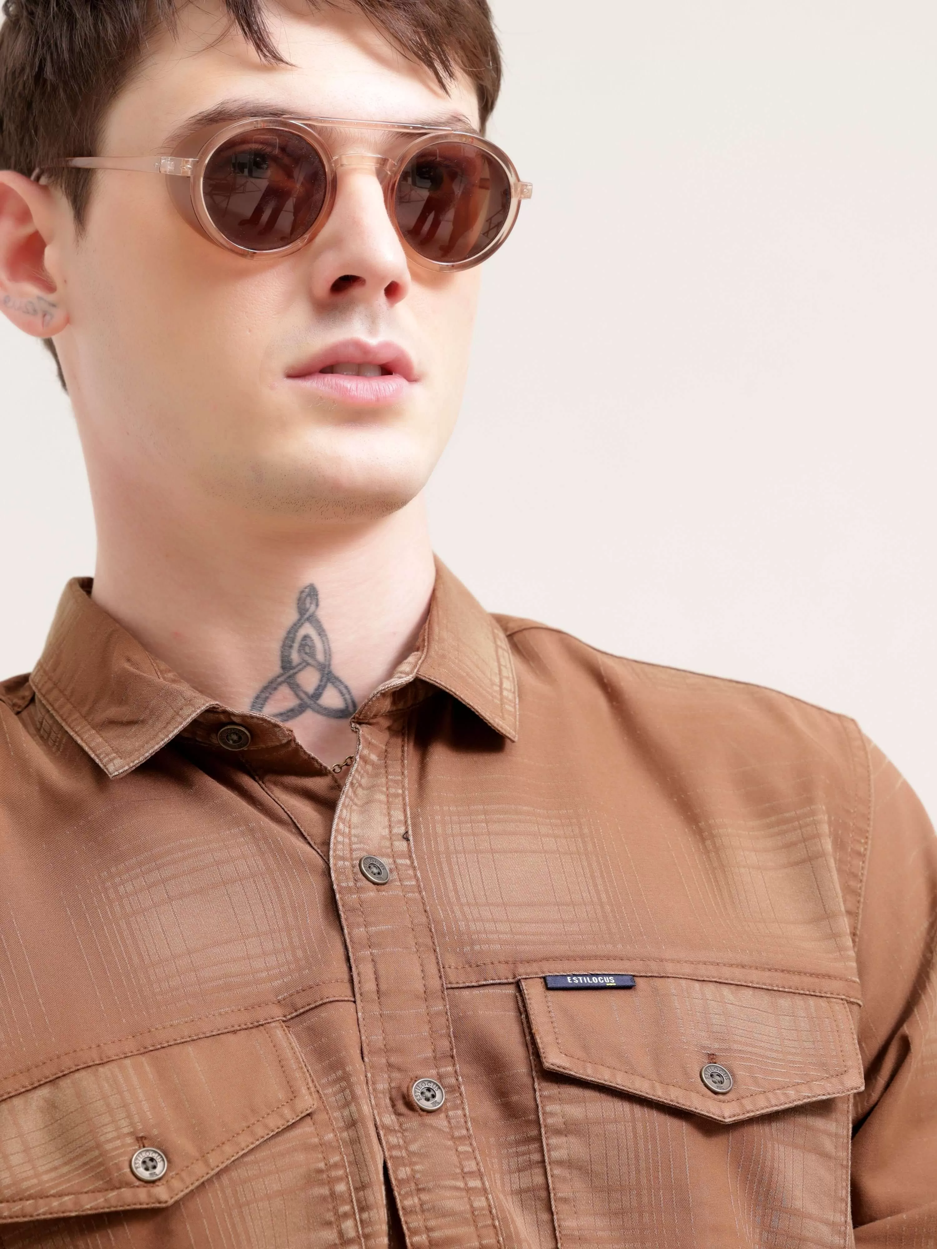 Dusky brown over dyed check shirt