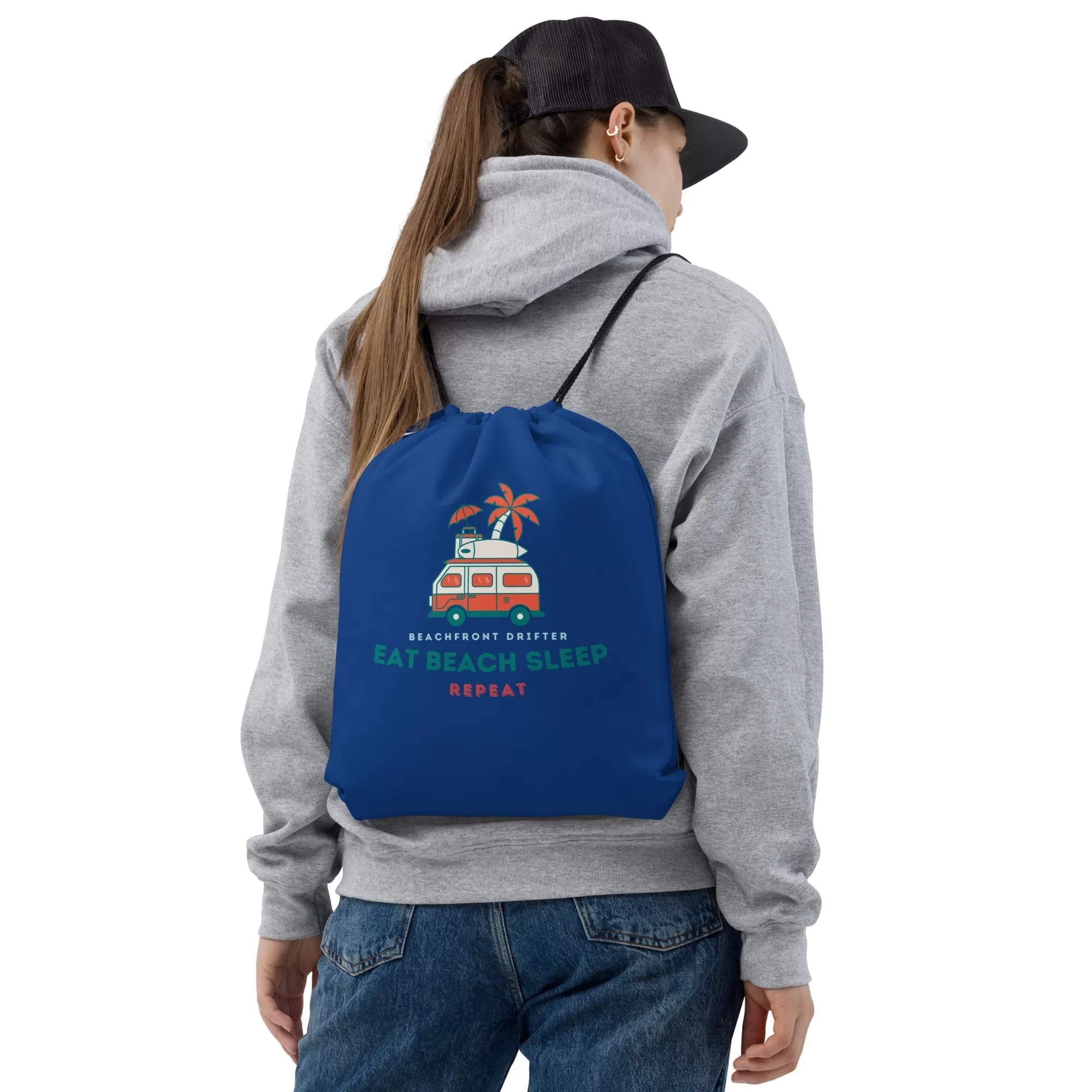 Eat Beach Sleep Drawstring Bag