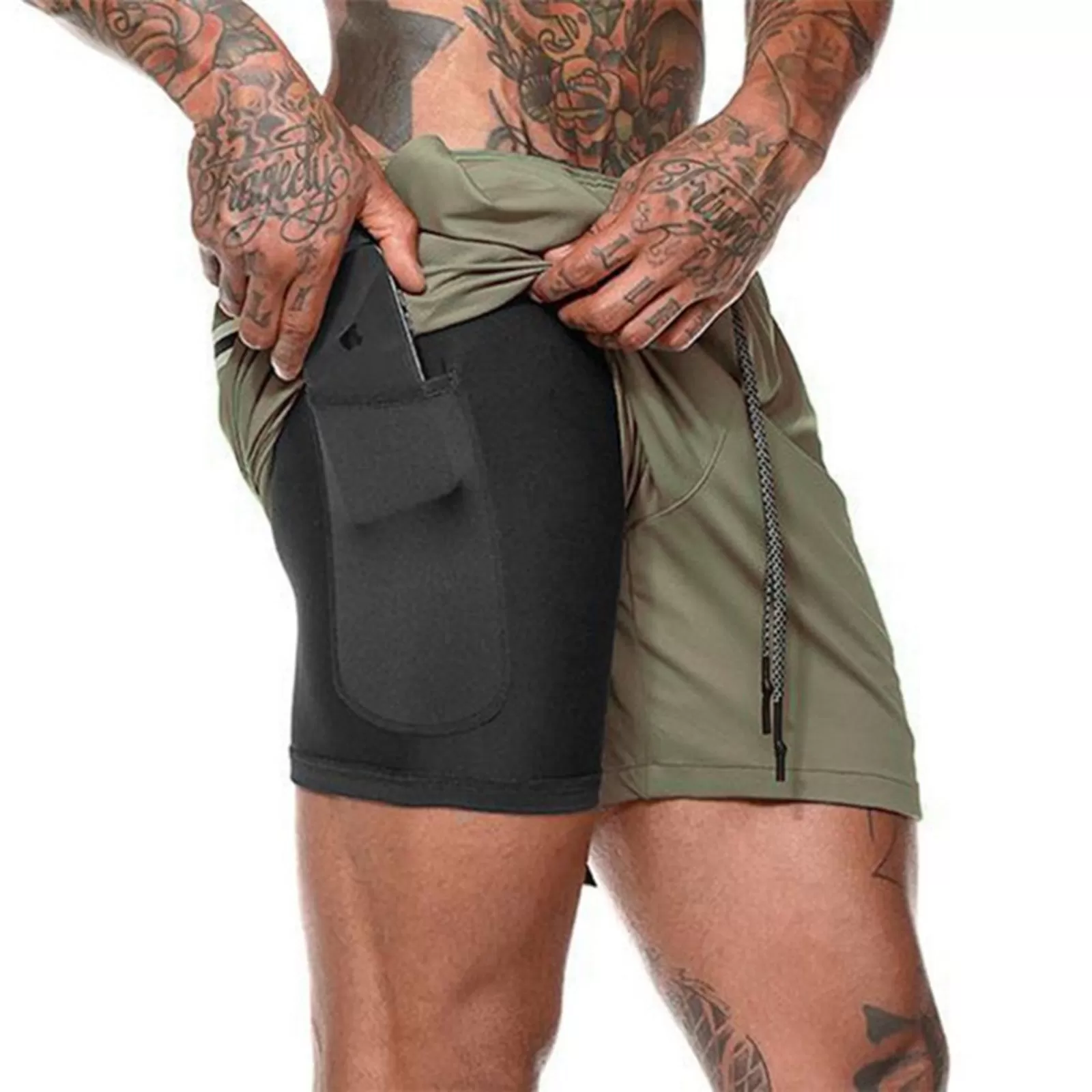 ESSENTIAL QUICKDRY POCKET 2 IN 1 8'' RUNNING SHORTS