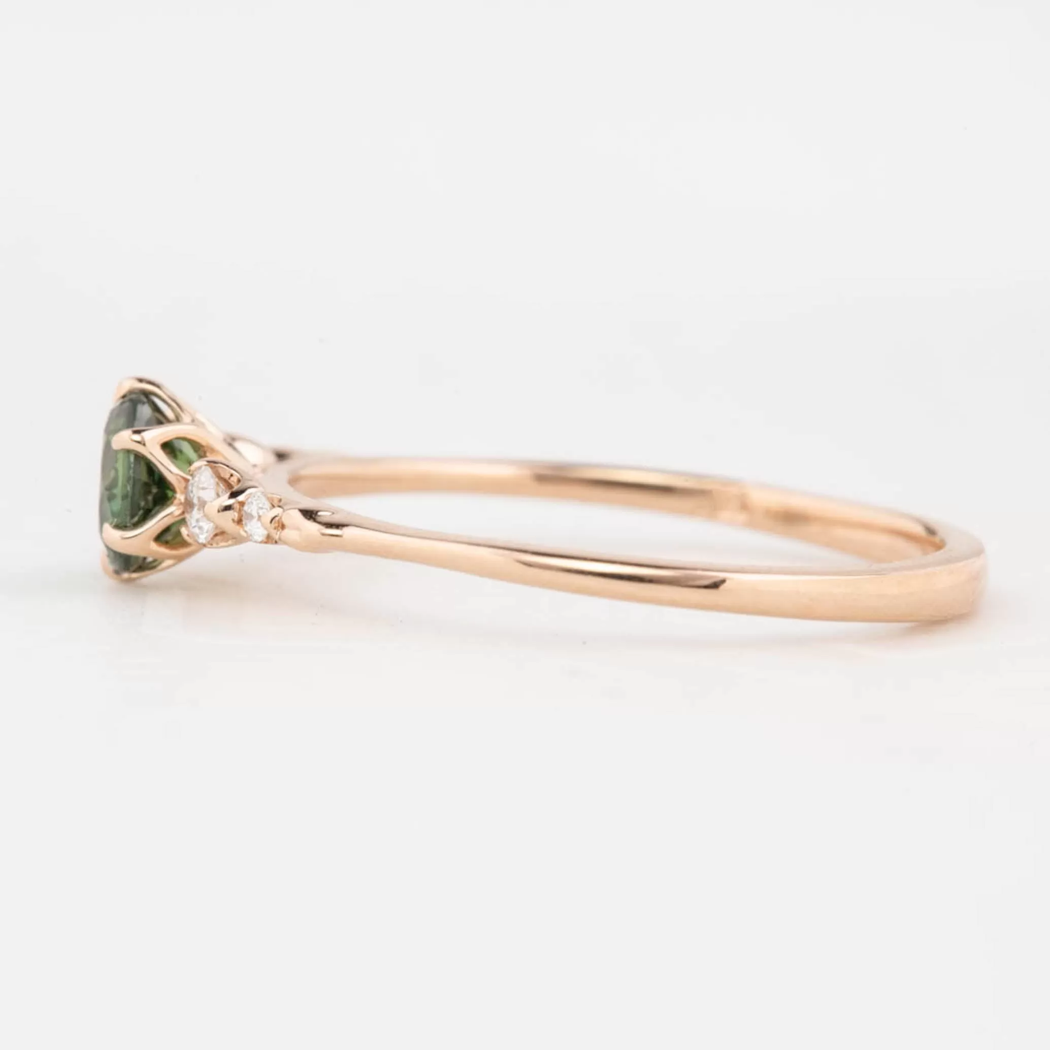 Estel Fleur Ring 4.8mm 0.50ct Peacock Green Round Queensland Sapphire 14K Rose Gold