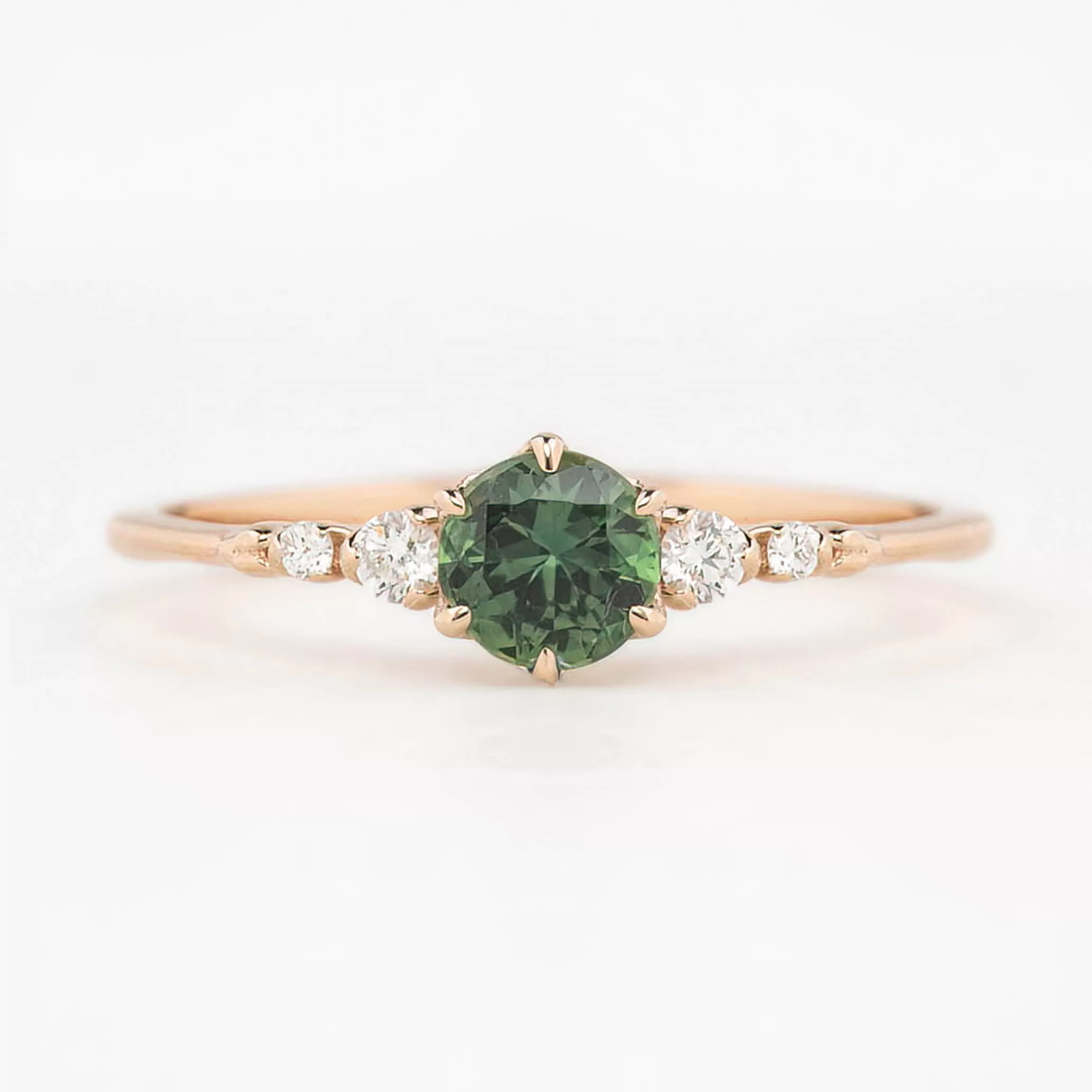 Estel Fleur Ring 4.8mm 0.50ct Peacock Green Round Queensland Sapphire 14K Rose Gold