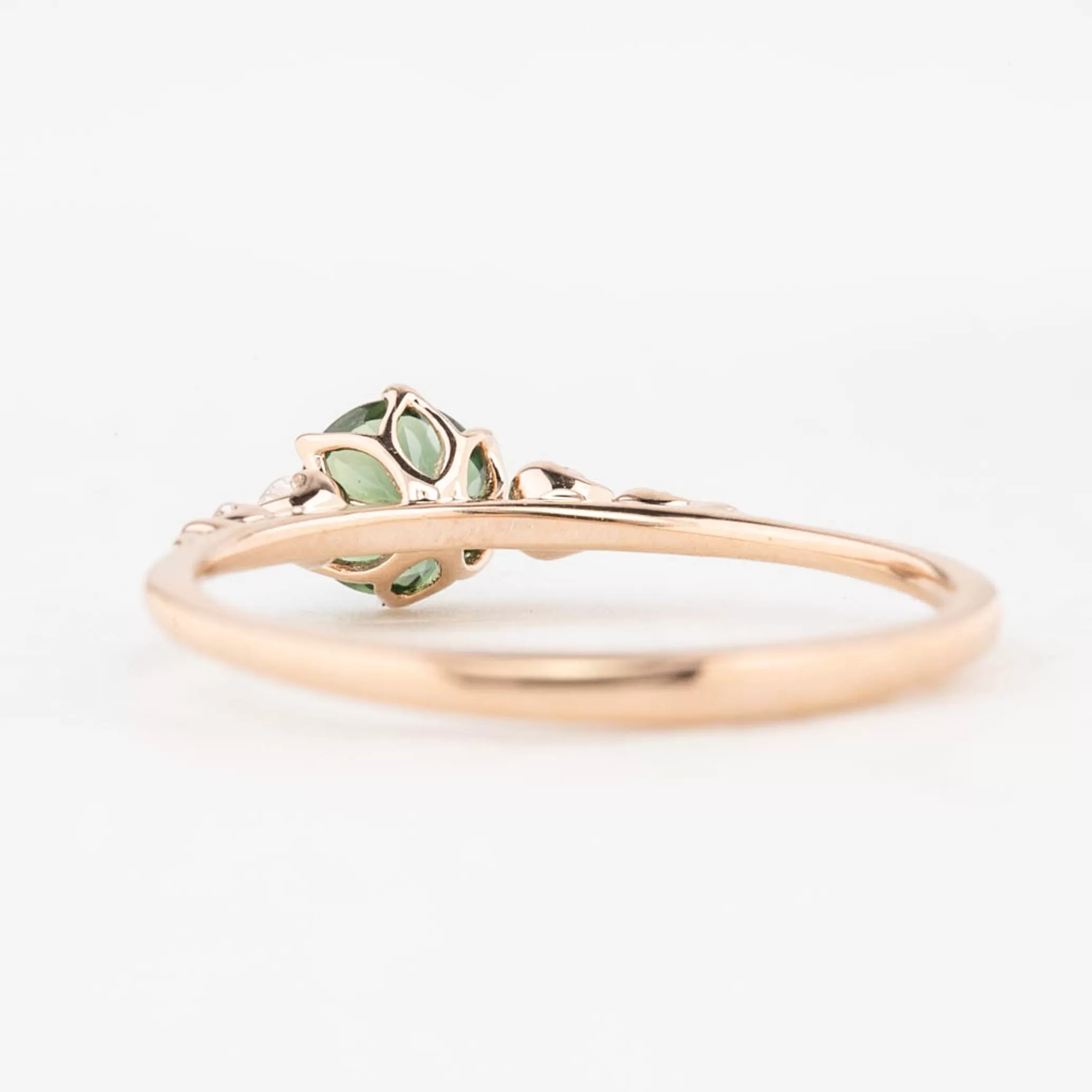 Estel Fleur Ring 4.8mm 0.50ct Peacock Green Round Queensland Sapphire 14K Rose Gold