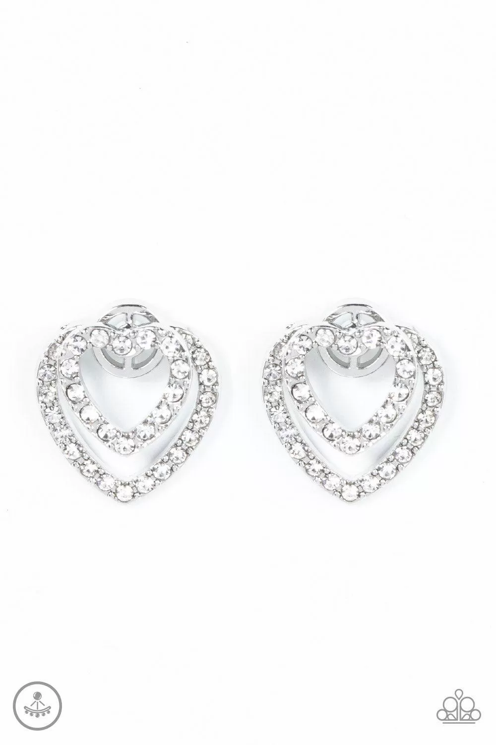 Ever Enamored White Rhinestone Heart Jacket Earrings - Paparazzi Accessories