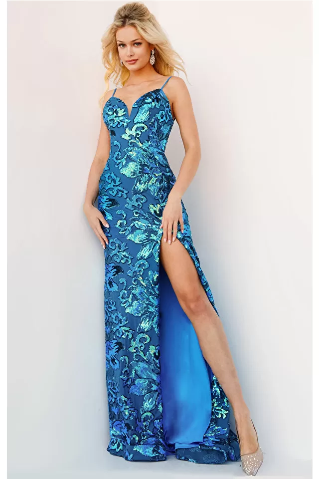 Evie | Spaghetti Strap Sequin Embellished Evening Gown | Jovani 08459