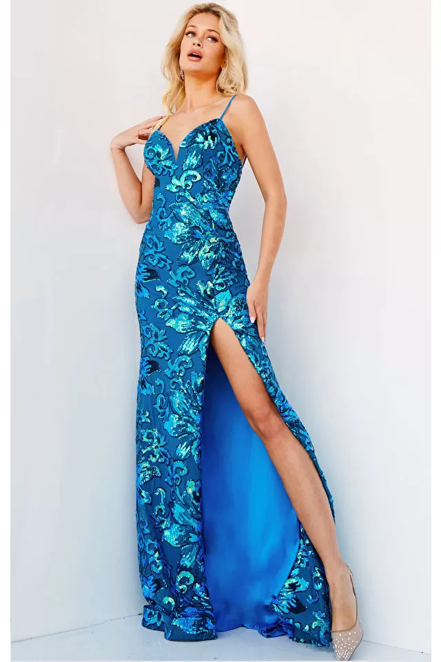 Evie | Spaghetti Strap Sequin Embellished Evening Gown | Jovani 08459