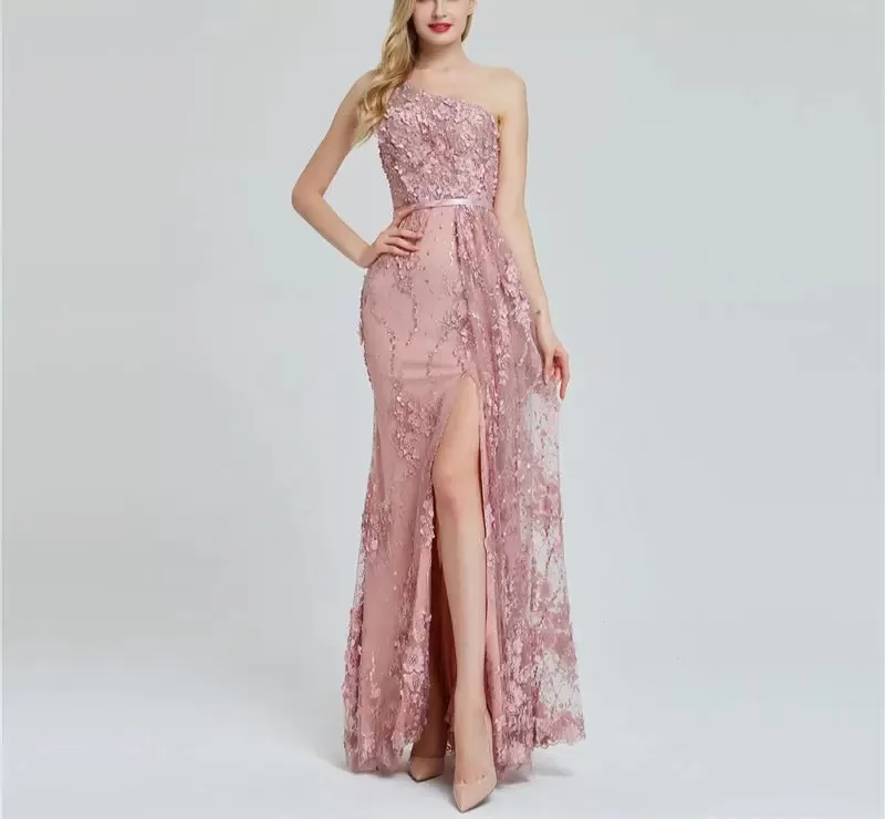 Flowers Pearls One-Shoulder Evening Gowns 2020