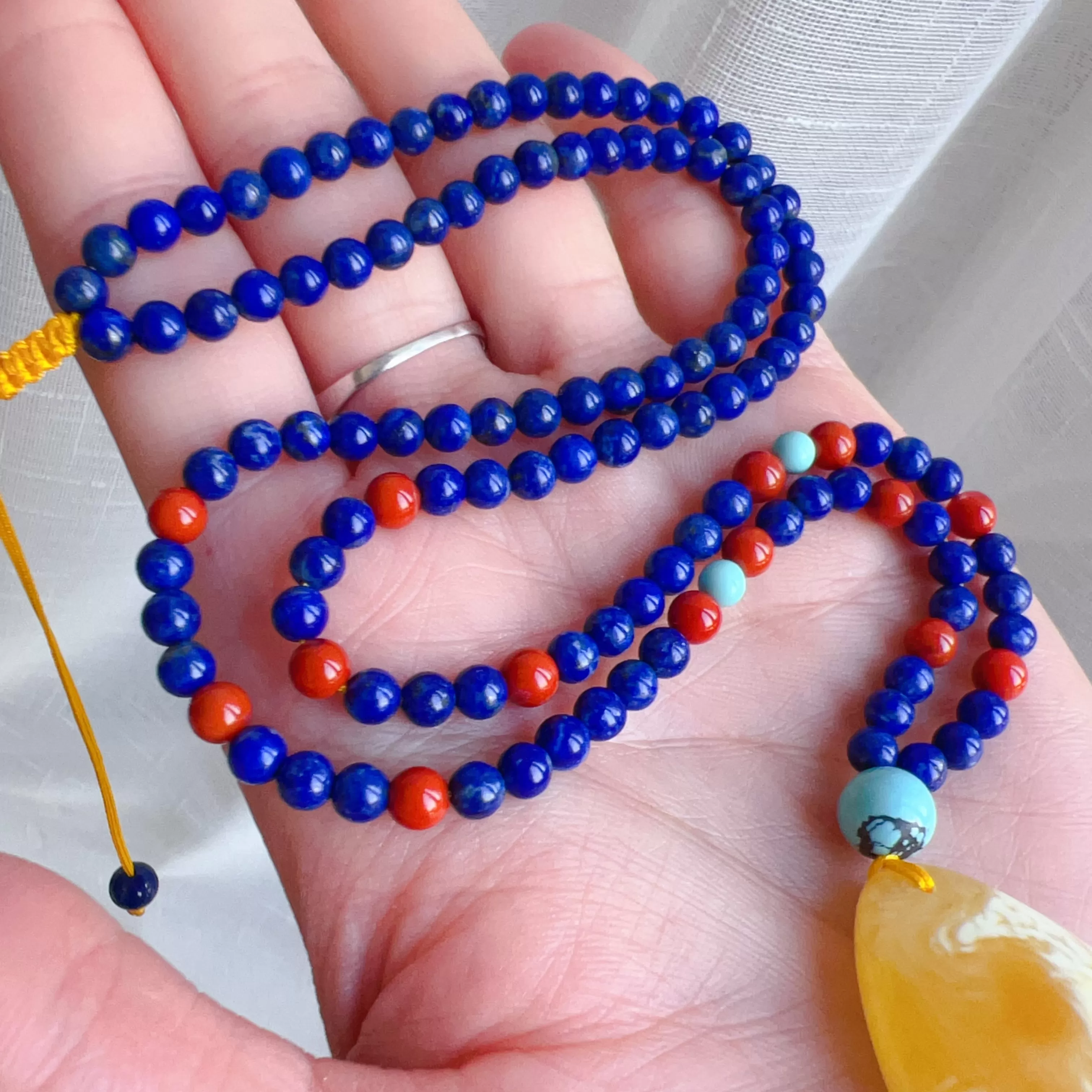 Genuine High-grade Amber Pendant Necklace Beaded with Agate Turquoise Lapis Lauzli | One of A Kind Handmade Jewelry Adjustable Style