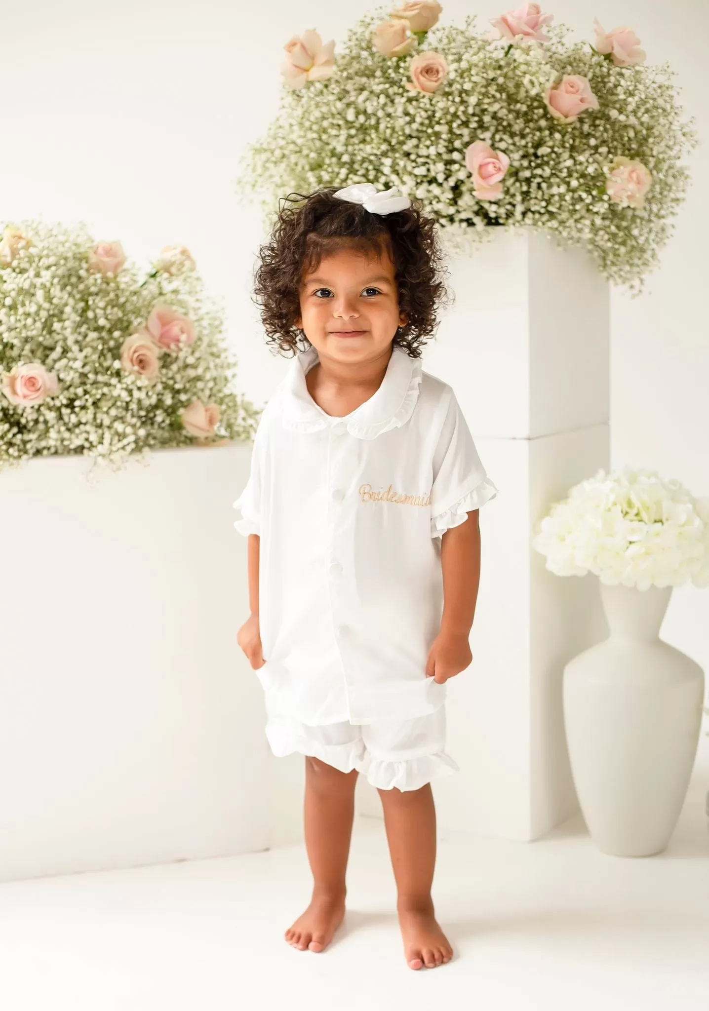 Girls All White Pearl Short Sleeve and Leg Pyjamas