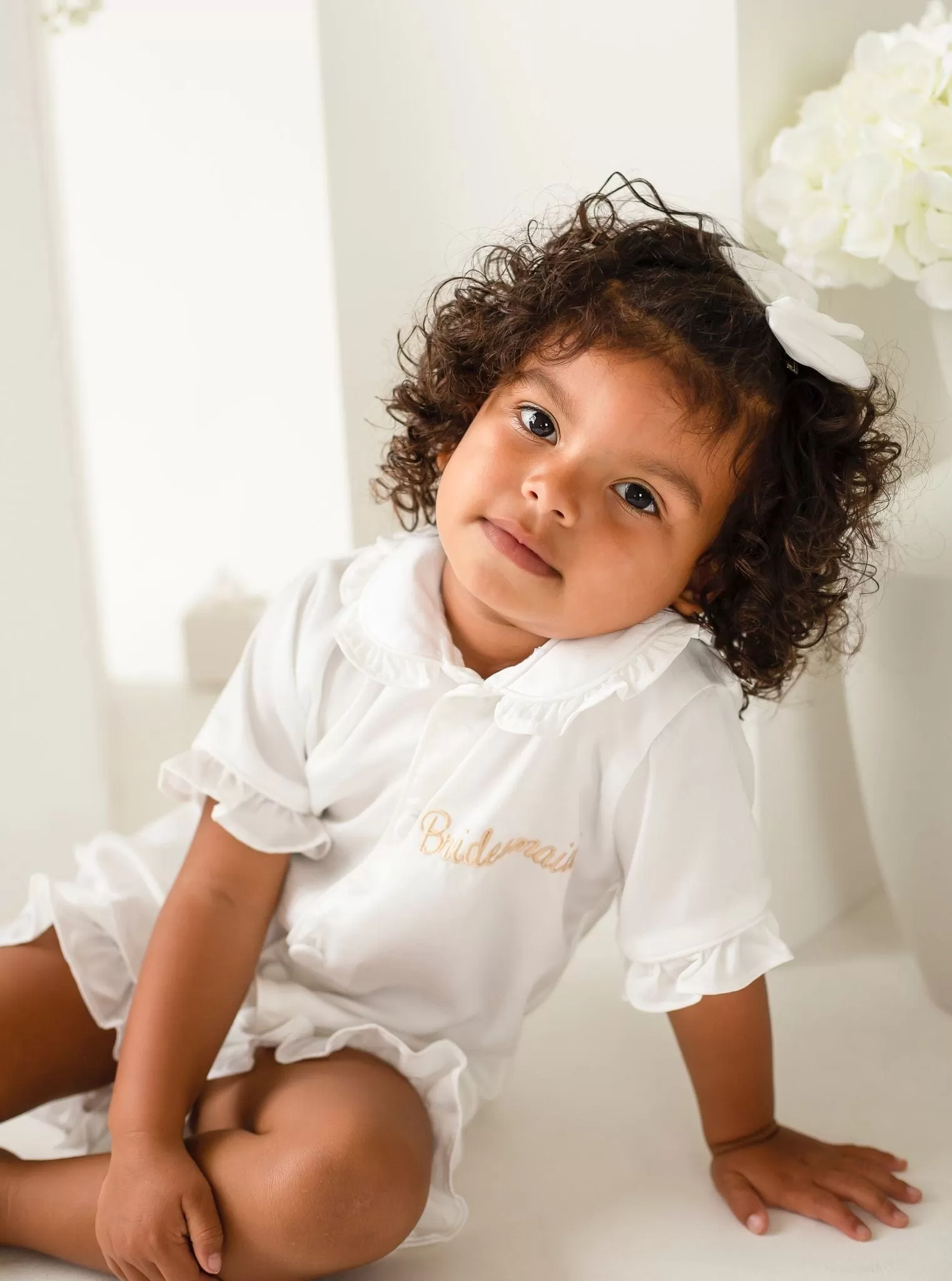 Girls All White Pearl Short Sleeve and Leg Pyjamas