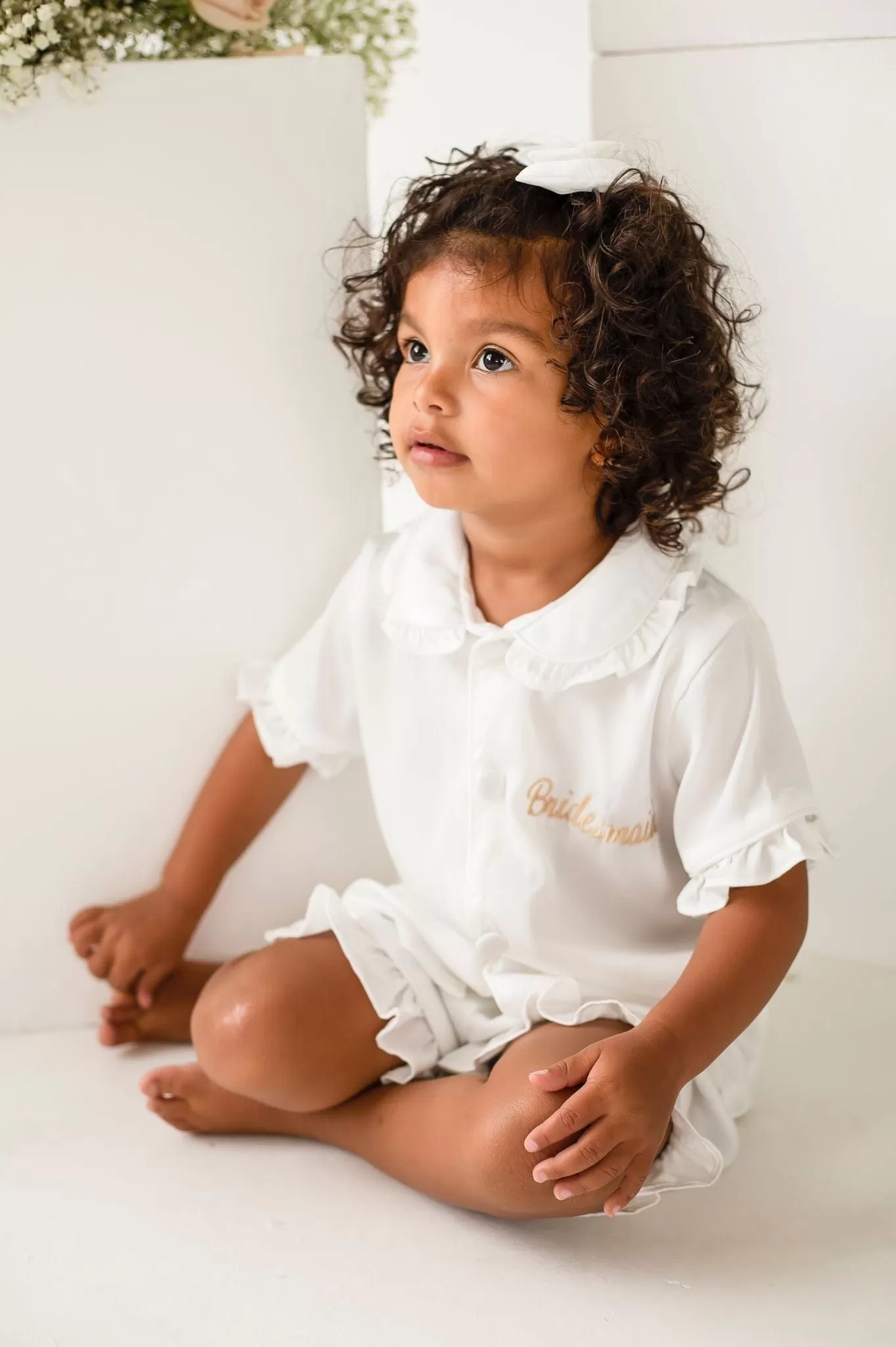 Girls All White Pearl Short Sleeve and Leg Pyjamas