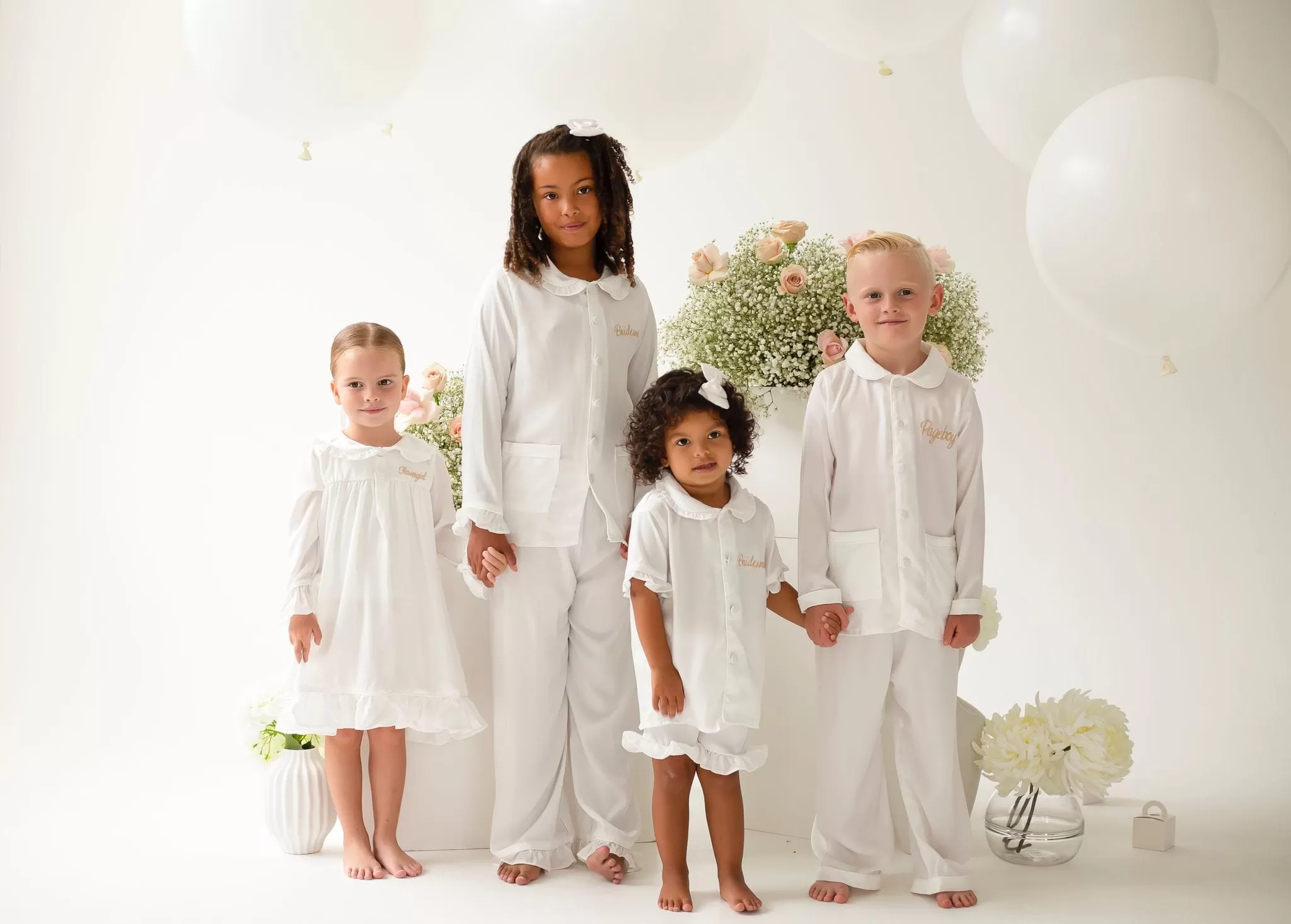 Girls All White Pearl Short Sleeve and Leg Pyjamas