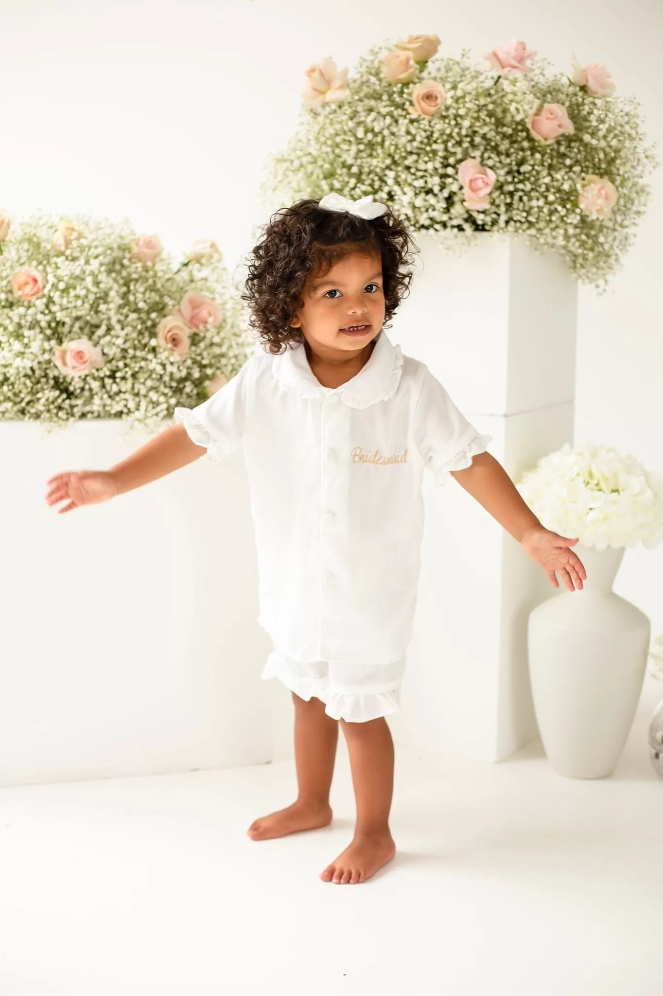 Girls All White Pearl Short Sleeve and Leg Pyjamas