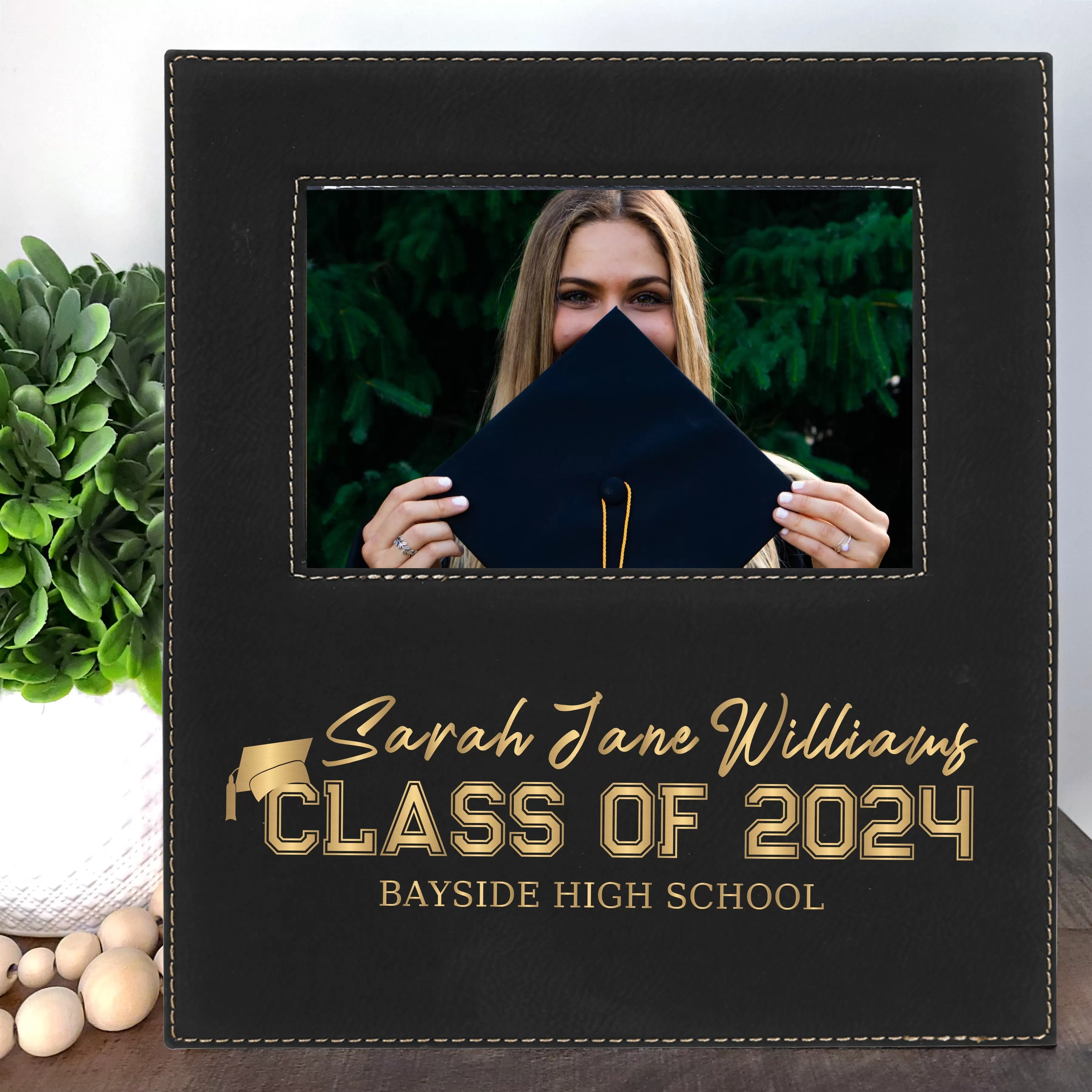 Graduation Picture Frame Engraved Black/Gold | Class of 2024 Graduation Gift