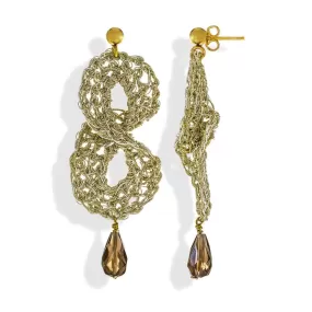 Handmade Gold Plated Crochet Drop Earrings With Smoking Quartz