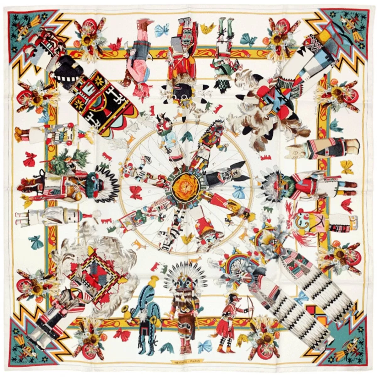 Hermes Carre 90 BY Kermit Oliver: Kachinas scarf