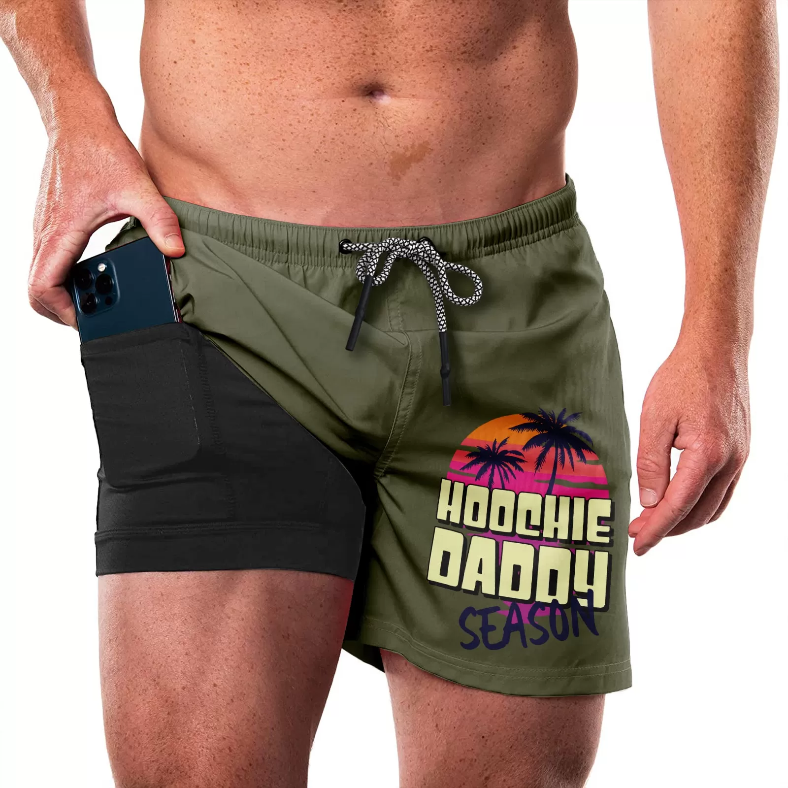 HOOCHIE DADDY HAWAII QUICKDRY POCKET 2 IN 1 7'' INSEAM RUNNING SHORTS