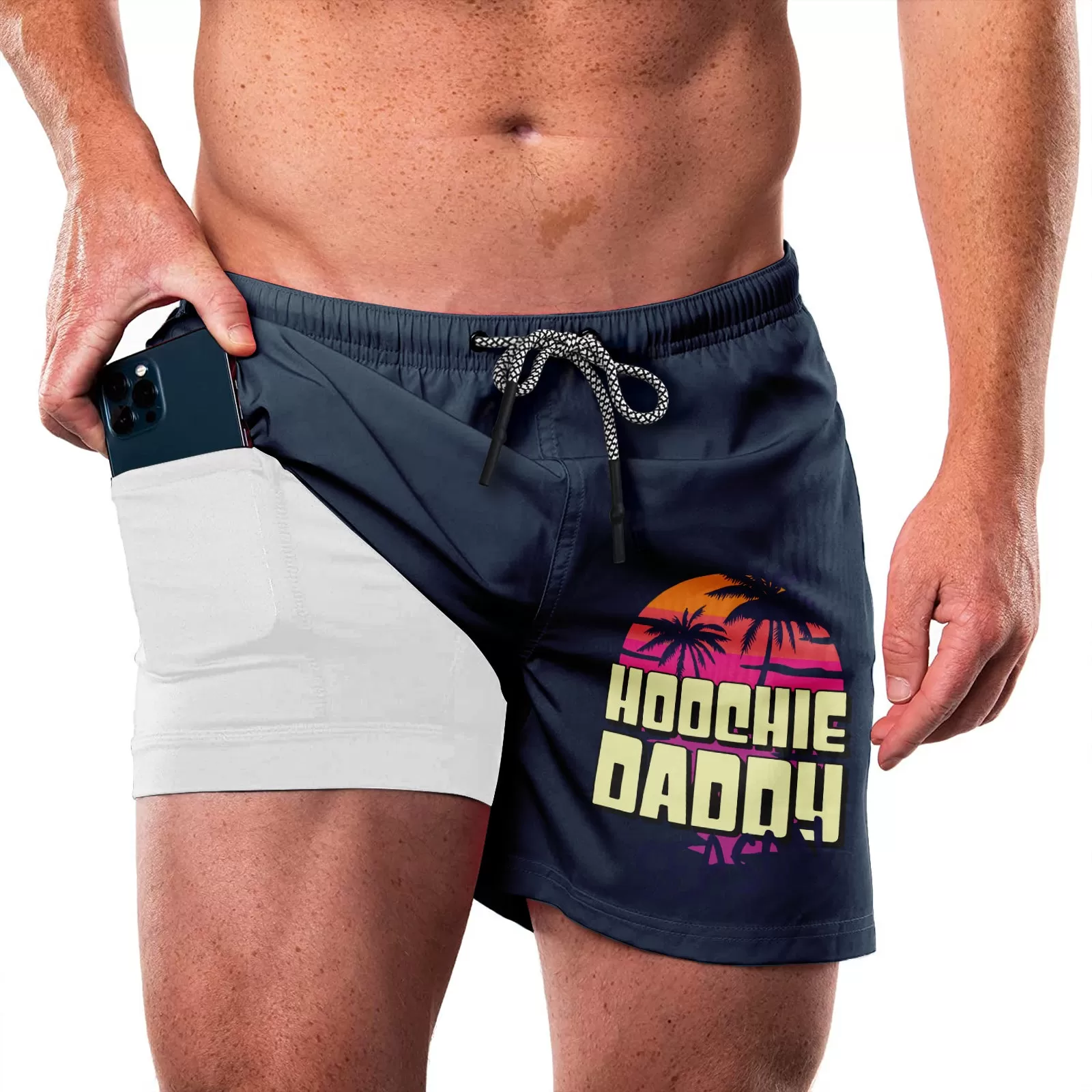 HOOCHIE DADDY HAWAII QUICKDRY POCKET 2 IN 1 7'' INSEAM RUNNING SHORTS