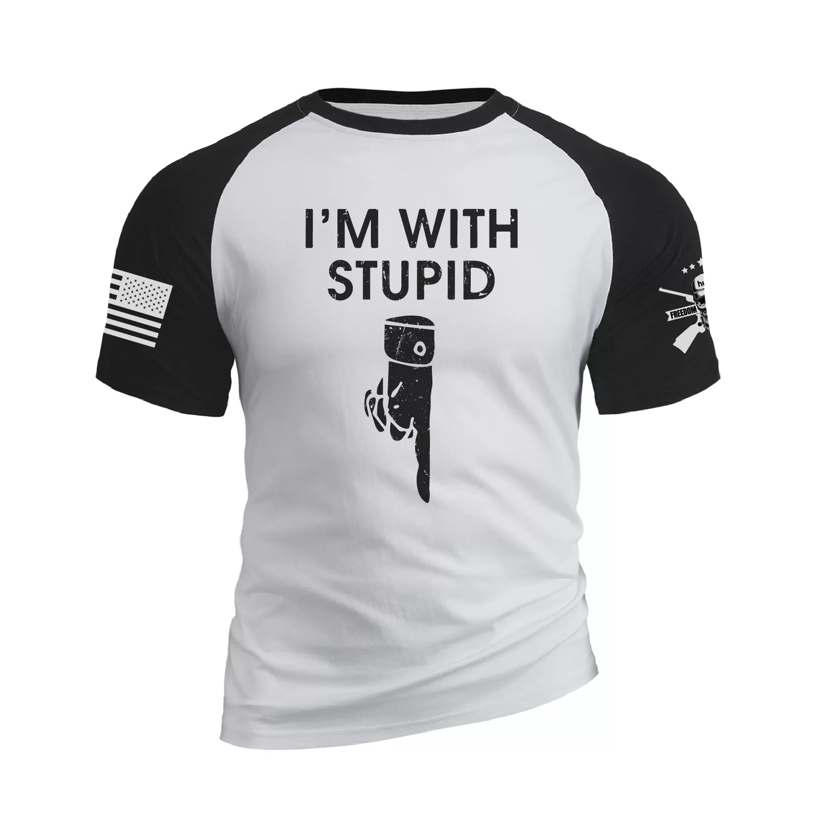 I AM WITH STUPID RAGLAN GRAPHIC TEE