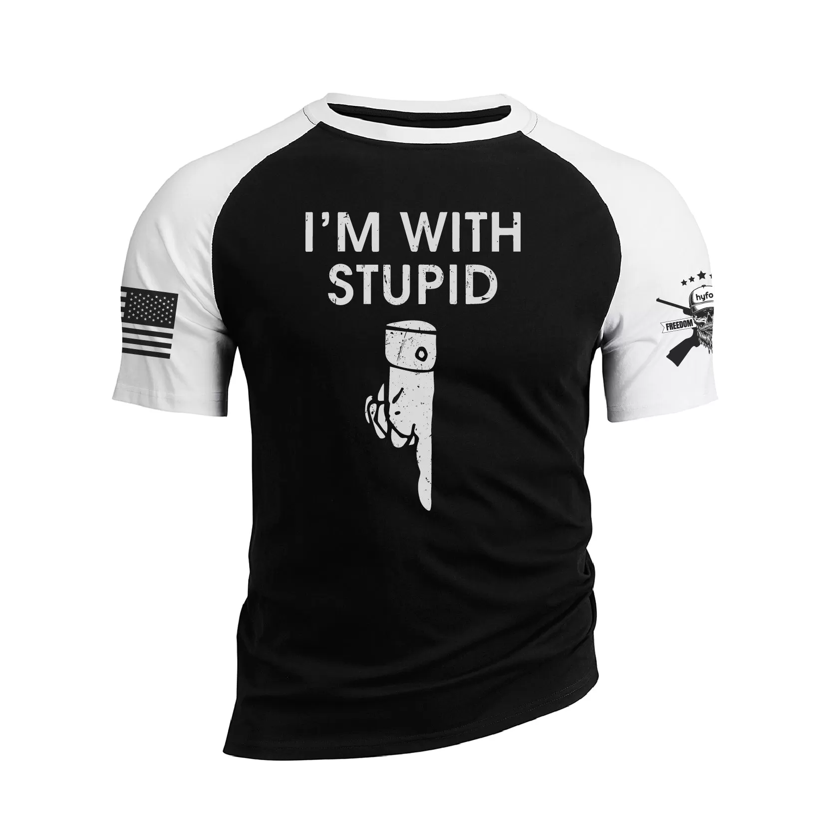 I AM WITH STUPID RAGLAN GRAPHIC TEE