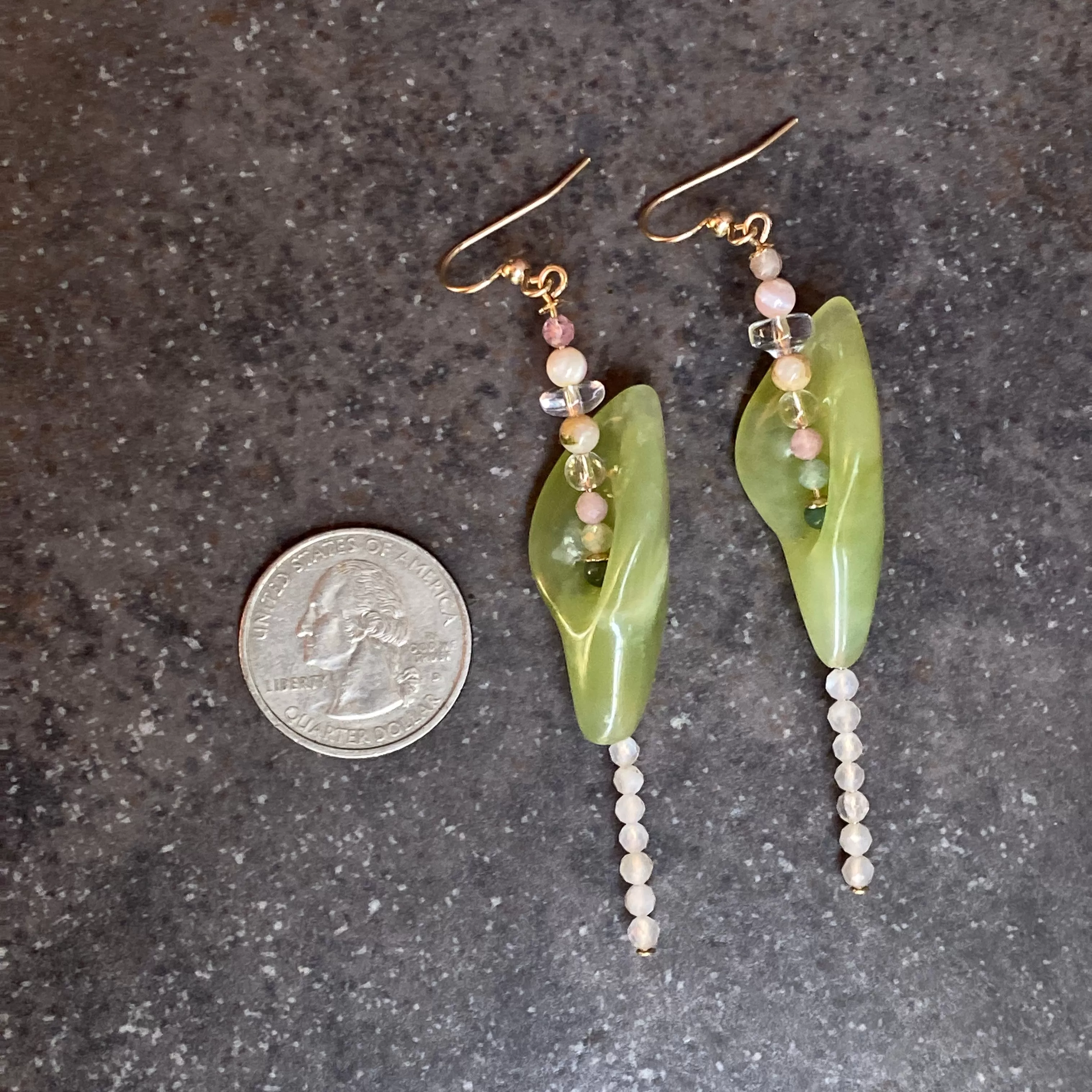 Jade Calla Lily 14 KT GF and Gemstone Drop Earrings