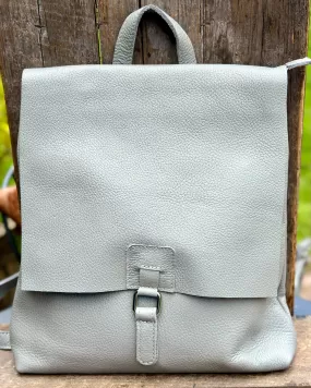 Large Soft Leather Backpack - Silver Grey