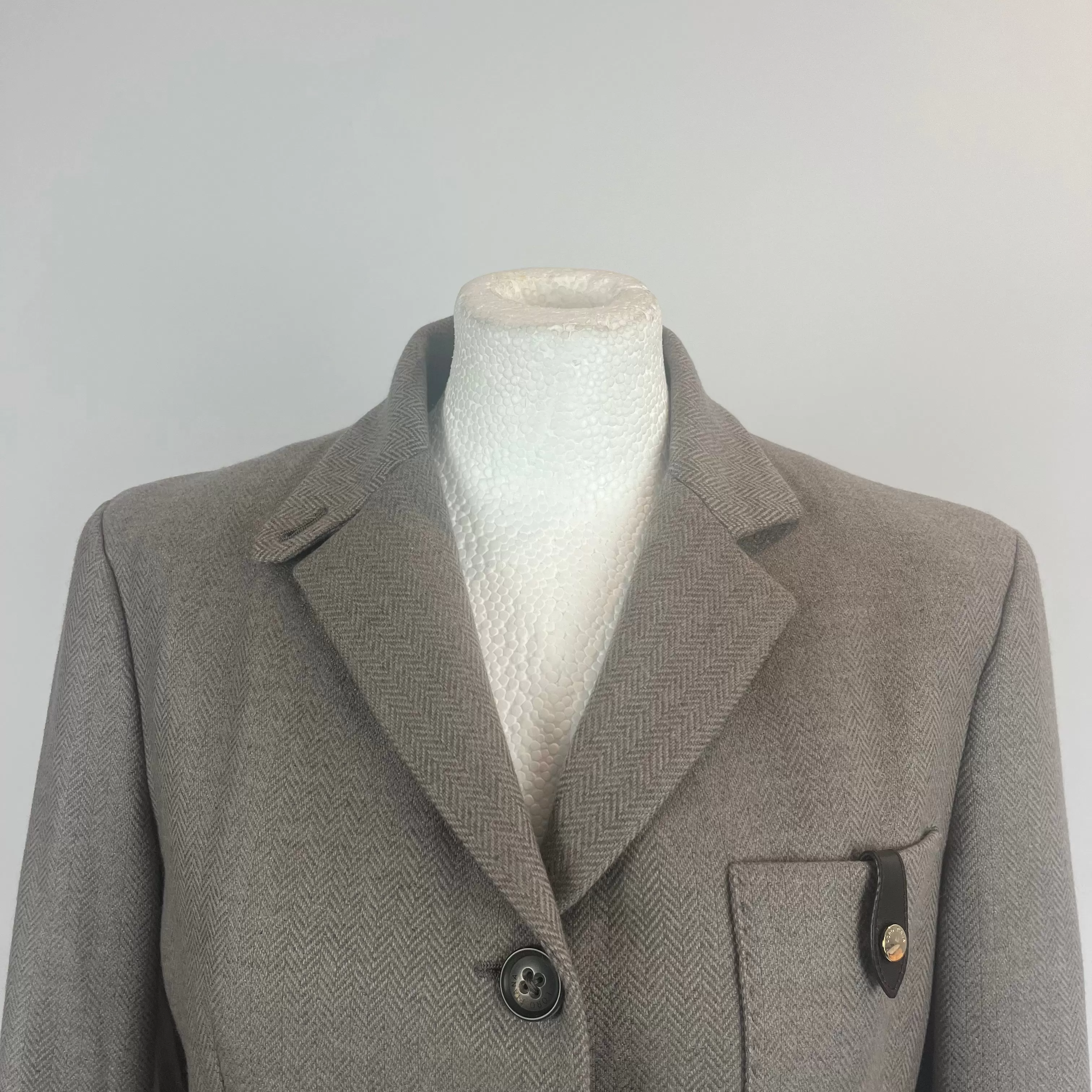 Loro Piana Taupe & Grey Herringbone Cashmere Jacket S