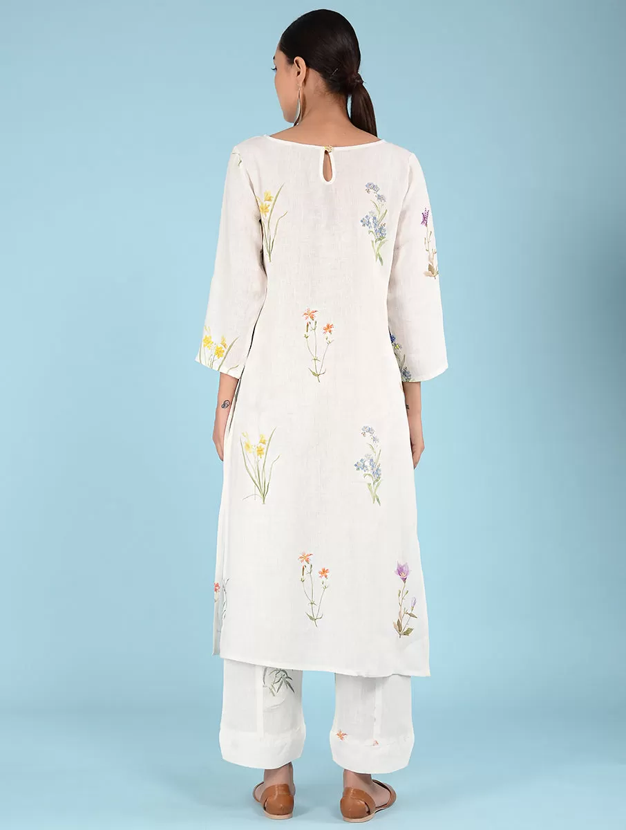 Lydia Watercolor Botanical Printed Linen Kurta