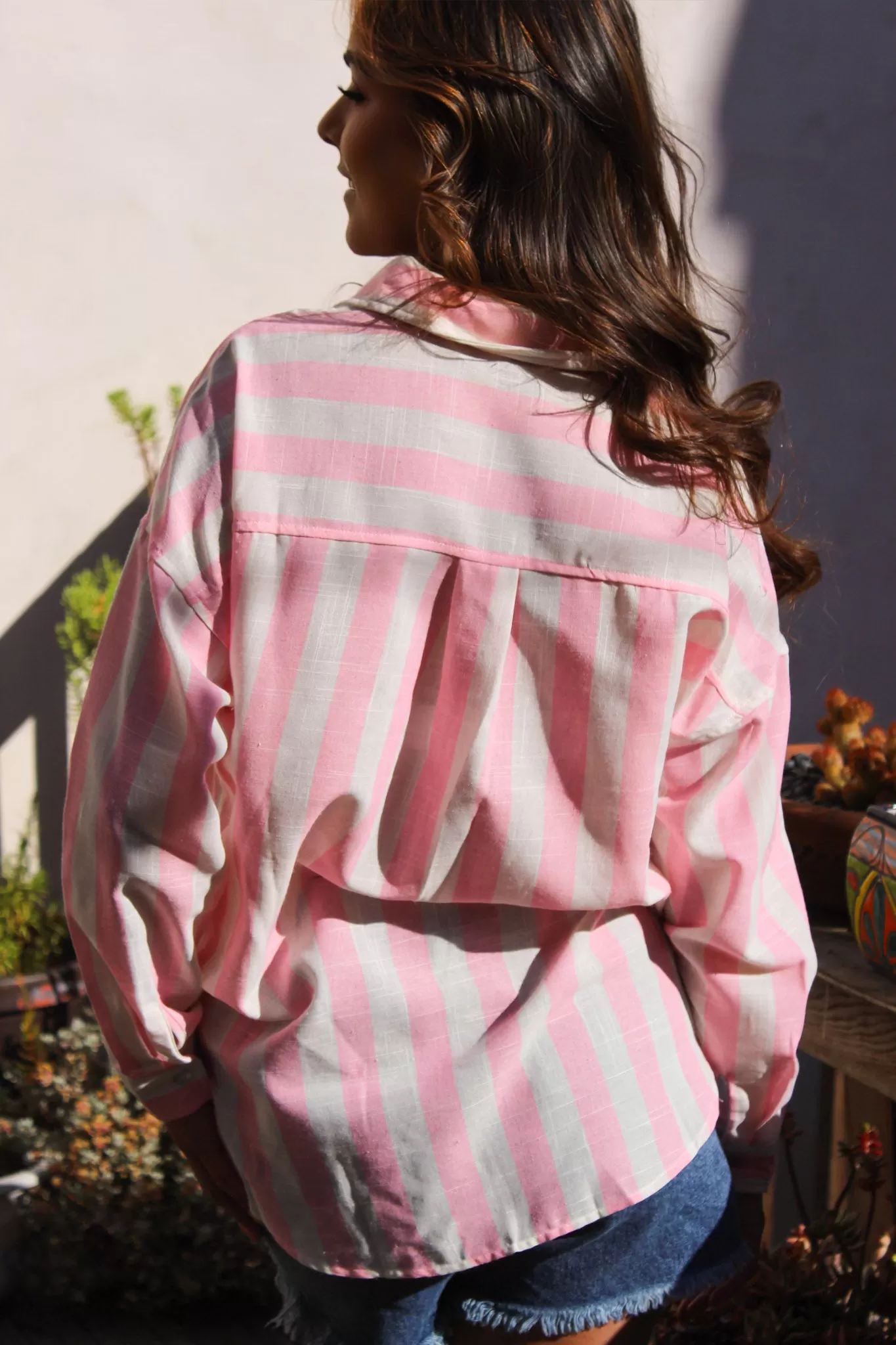 Malibu Boo Stripe Hi-Lo Button Up - Bubblegum