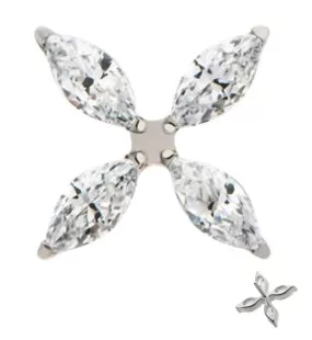 Marquise Quad Flower Clear CZ Titanium Threadless Top