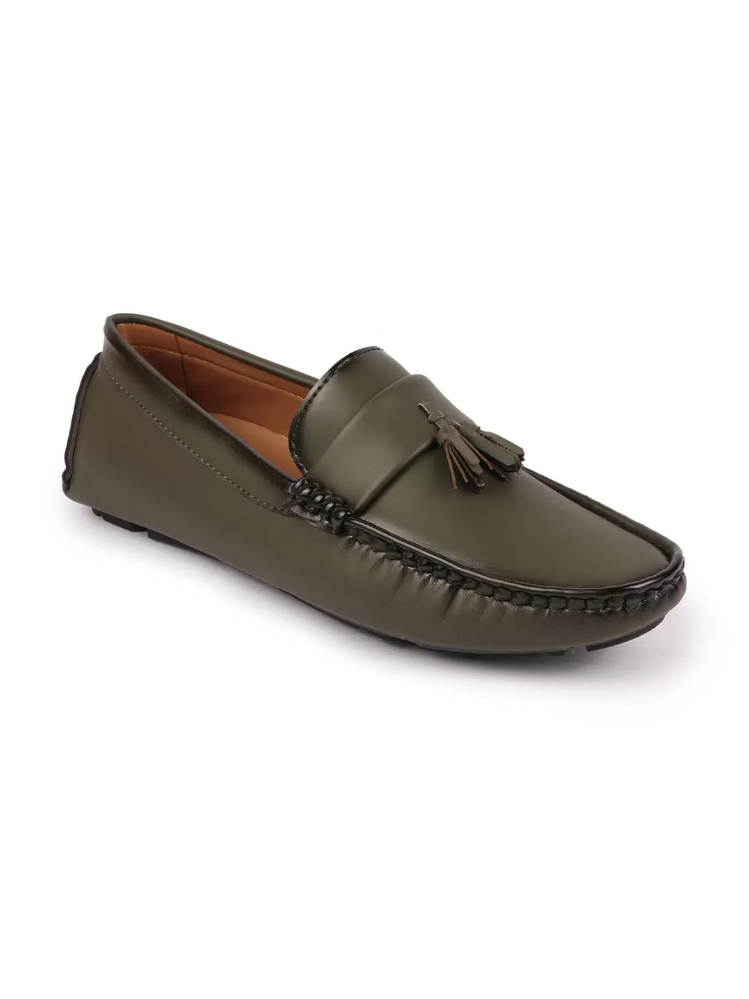 Men Olive Driving Outdoor Tassel Loafer and Moccasin Shoes