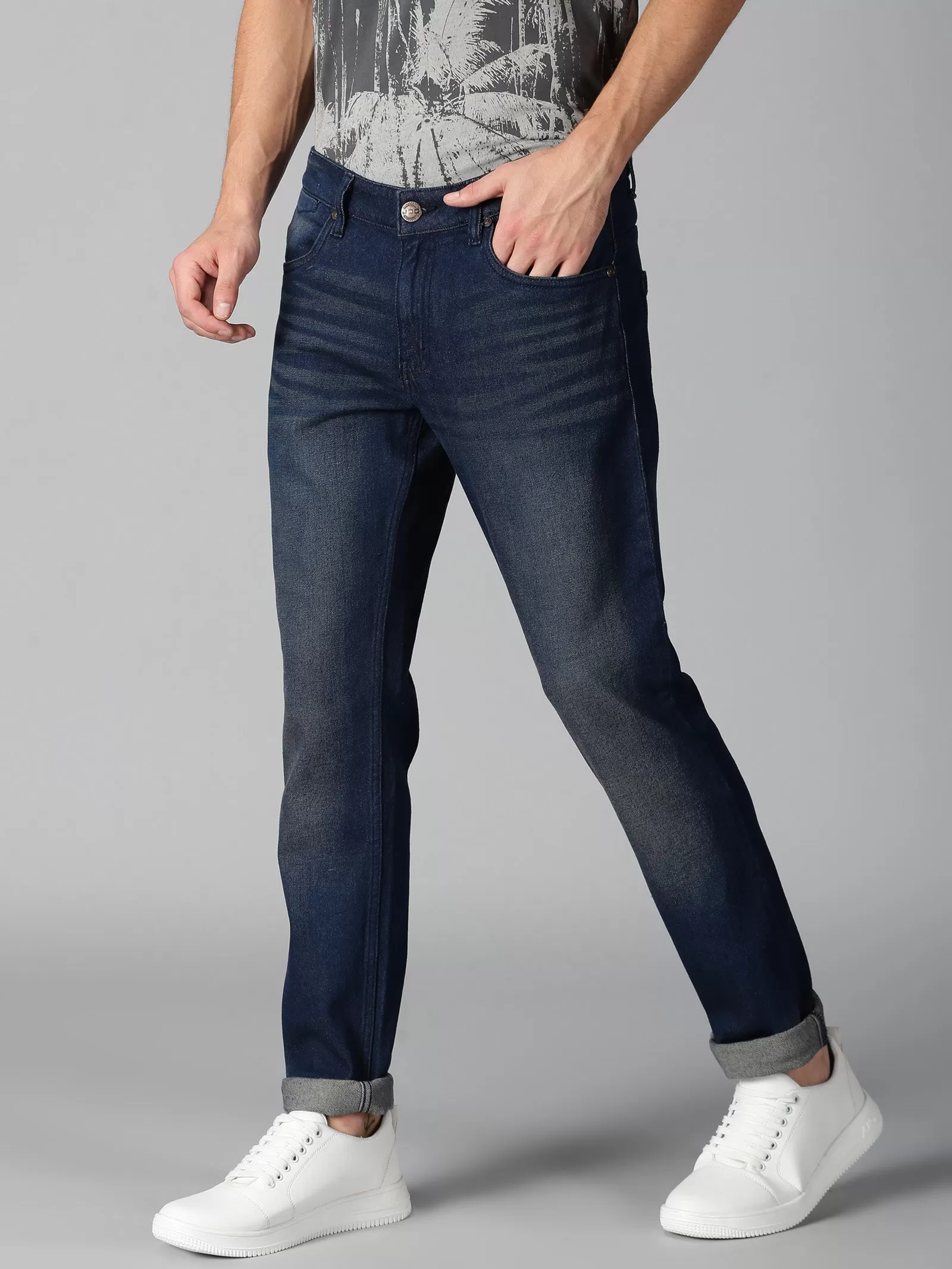 MEN'S BLUE SOLID SLIM FIT JEANS