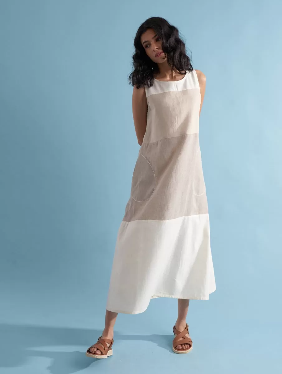 Miki Color-Blocked Linen Dress - Dawn