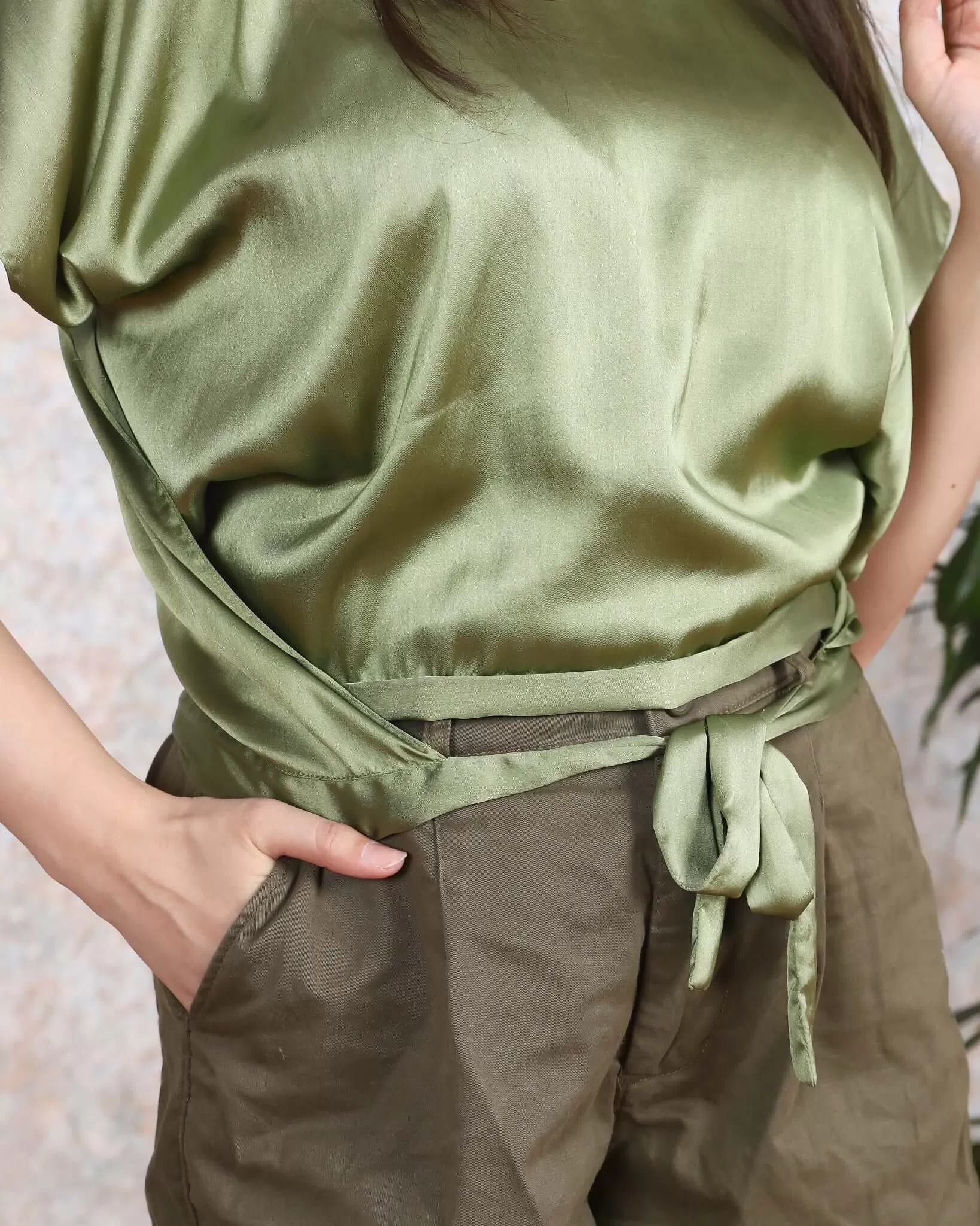 Olive Satin Top