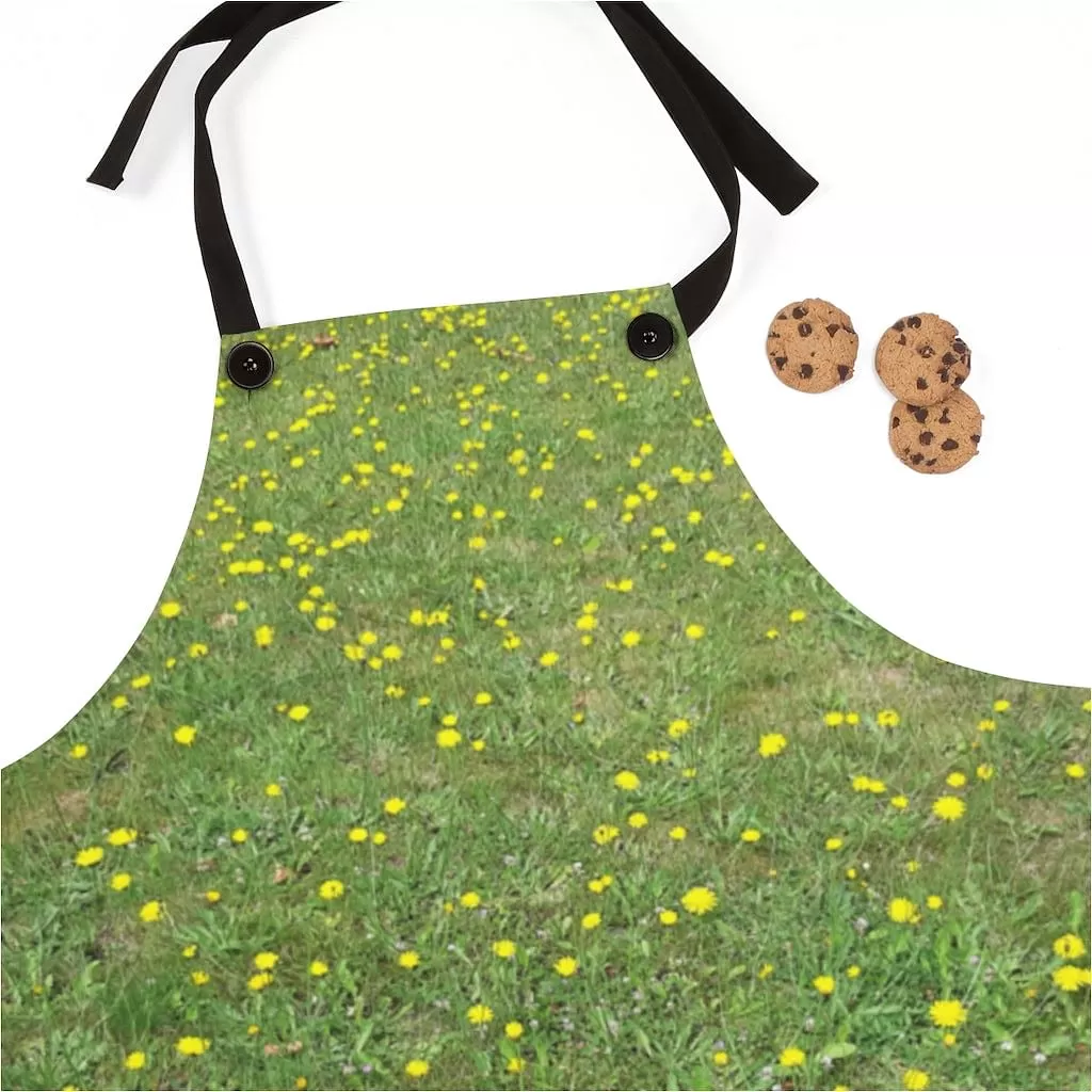 Original Kitchen Apron / Grass Print With Flowers In It / Nature Print Apron