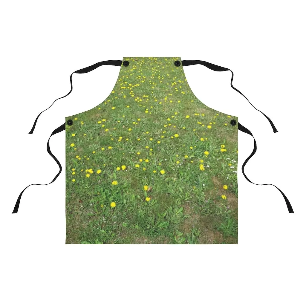 Original Kitchen Apron / Grass Print With Flowers In It / Nature Print Apron