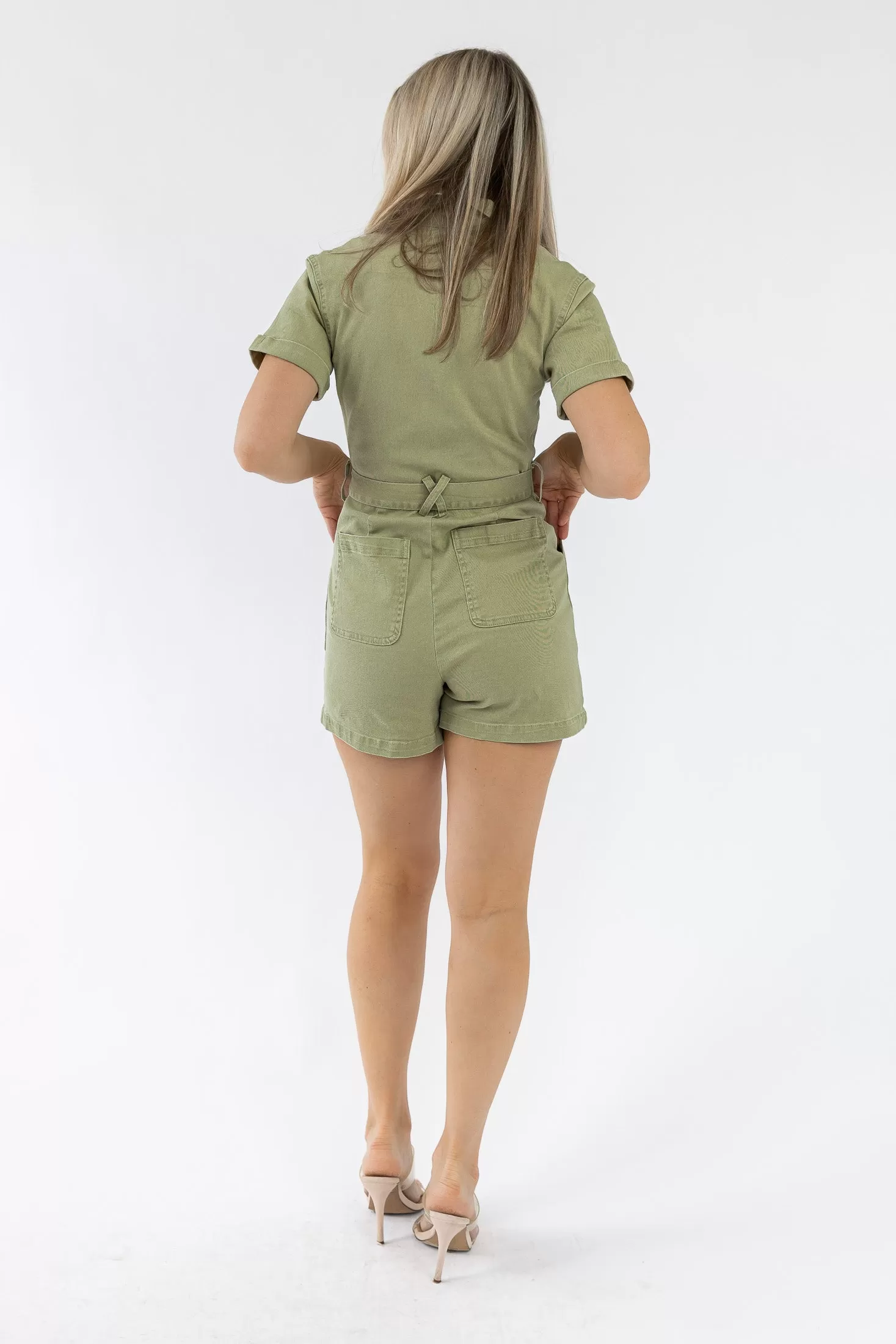 Parker Green Washed Utility Romper