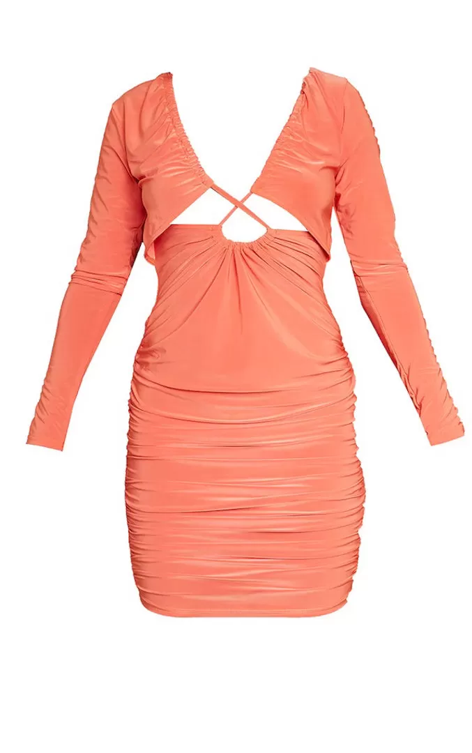 Petite orange slinky wrap cutout mini dress